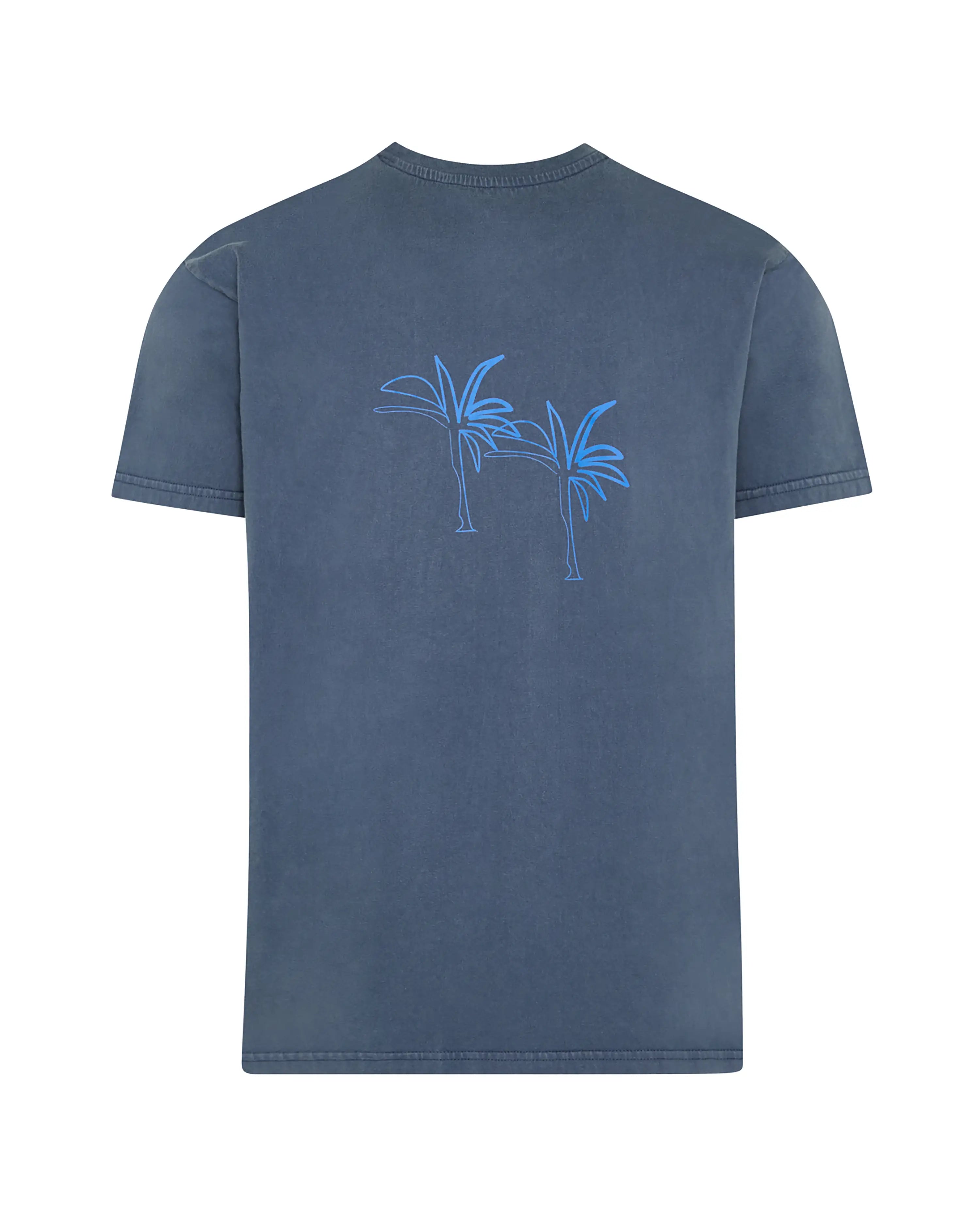 Camiseta de hombre azul efecto lavado Palmeras