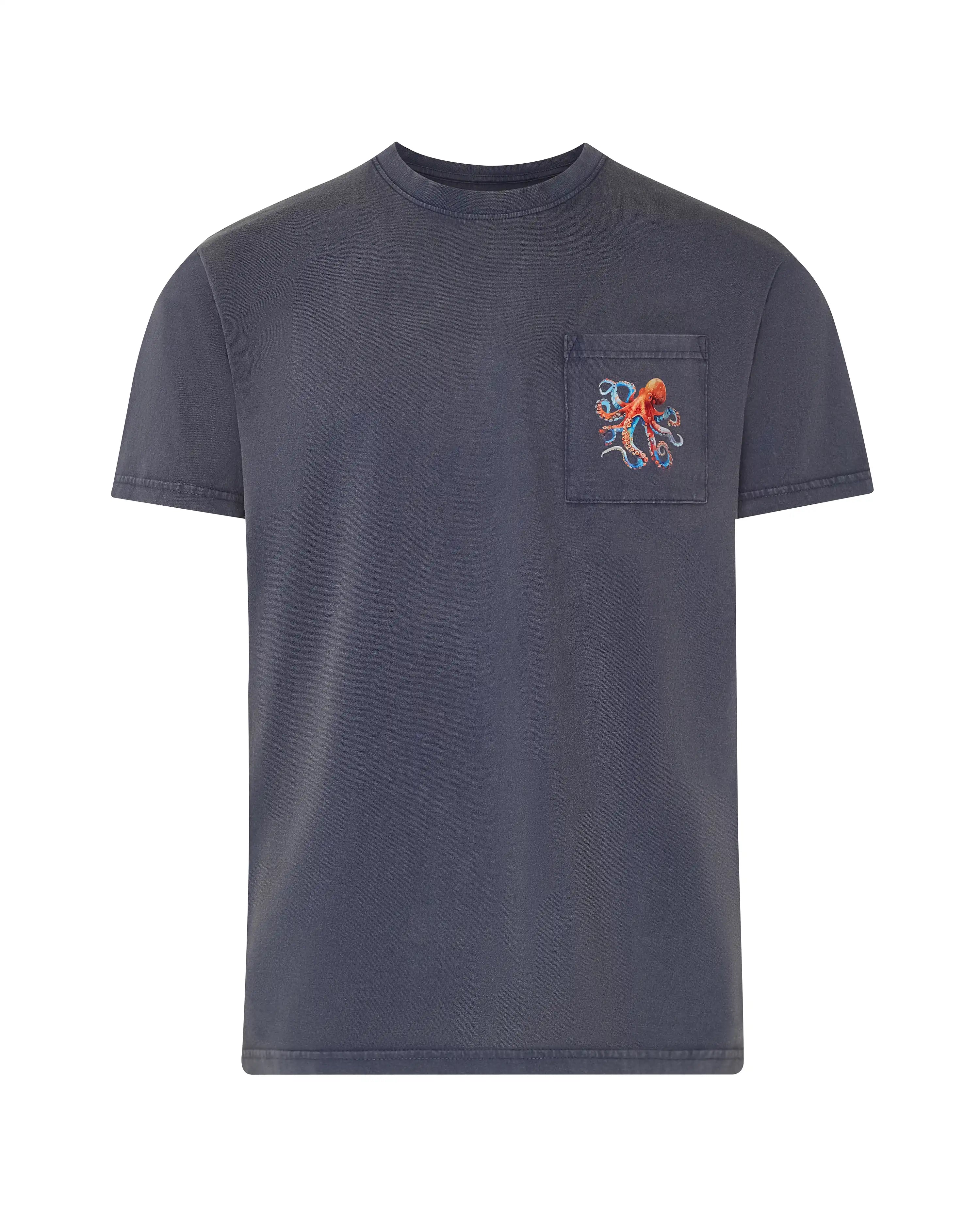 Camiseta de hombre azul efecto lavado Pulpo
