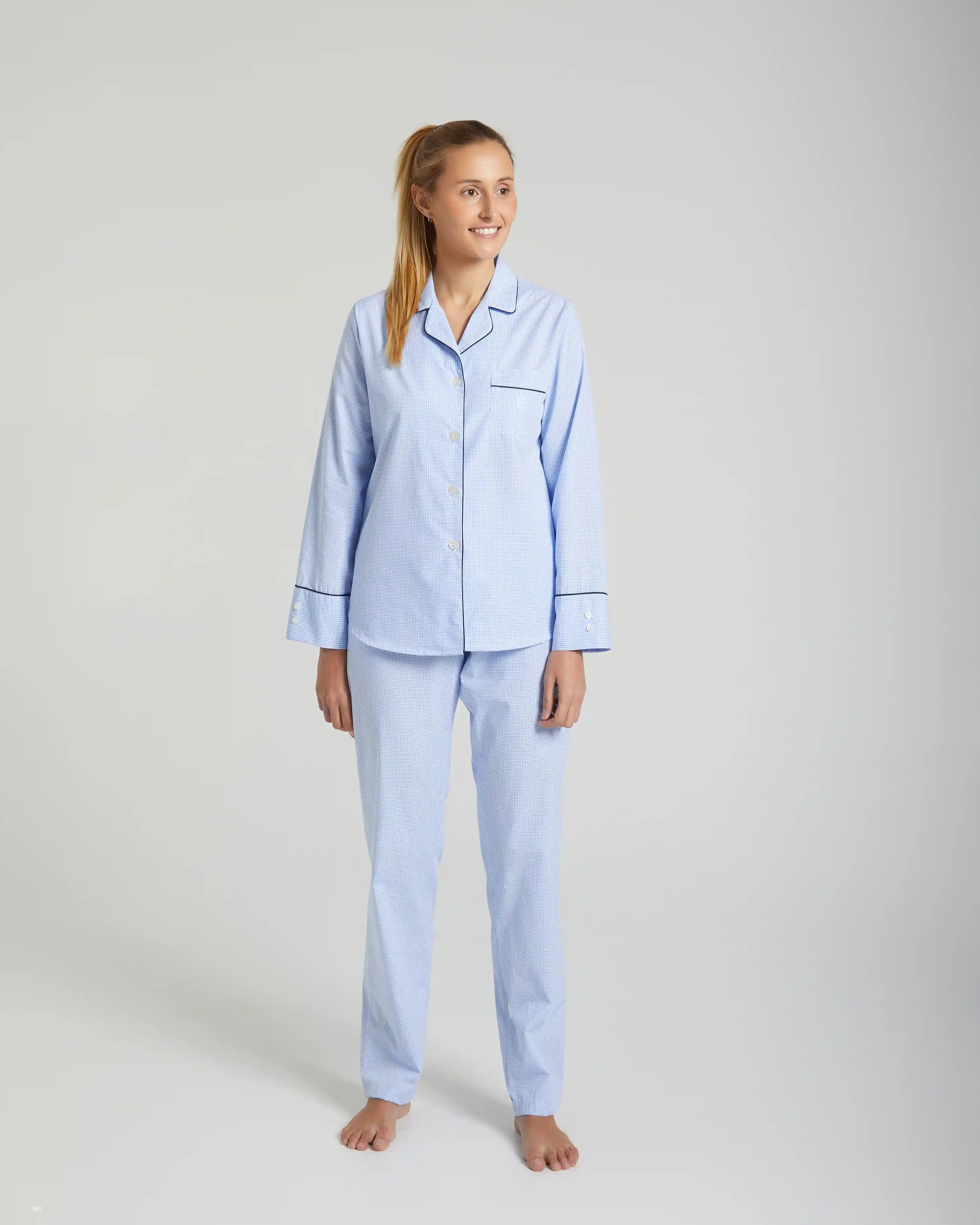 Pijama de mujer largo algodón cuadrito Vichy