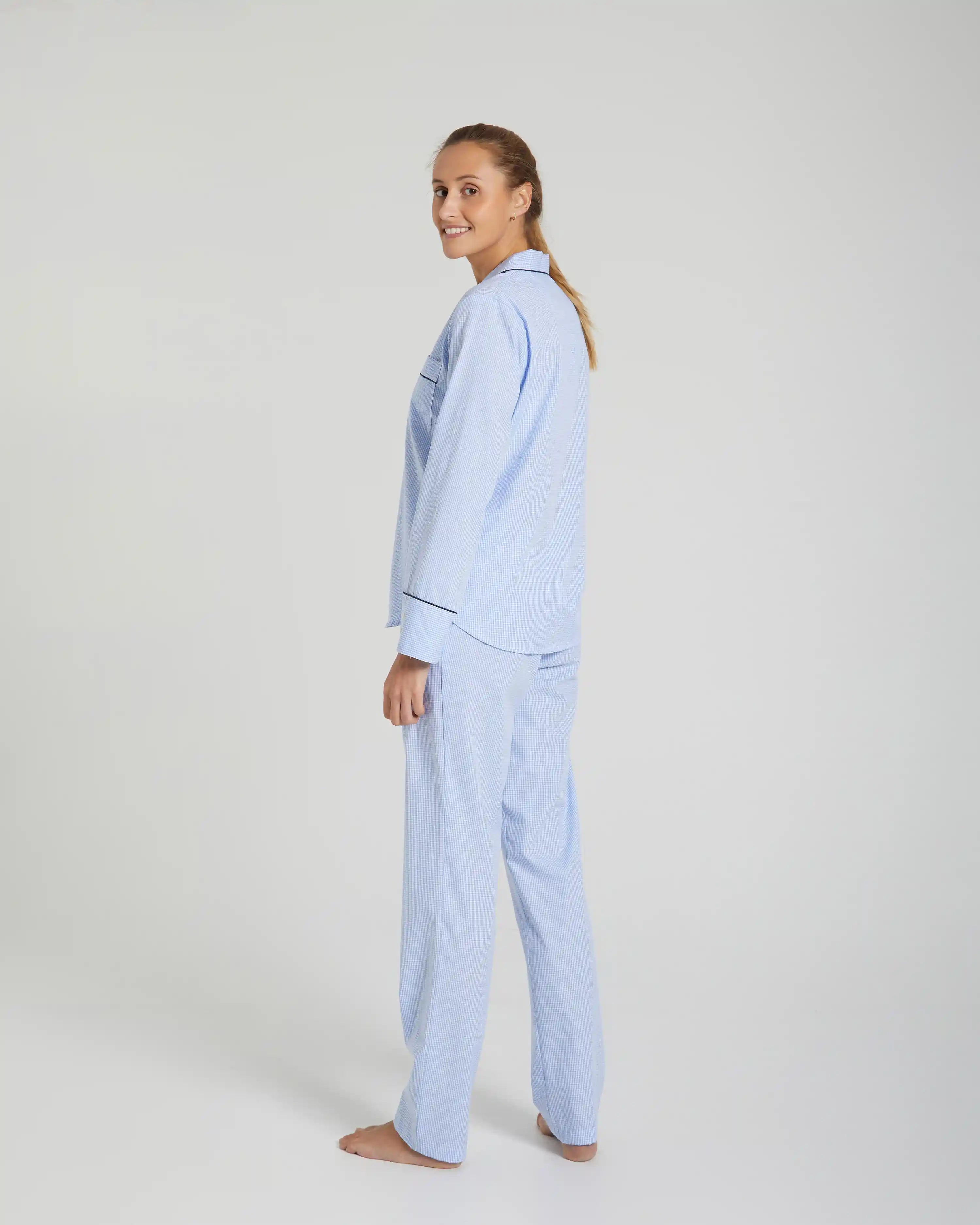 Pijama de mujer largo algodón cuadrito Vichy