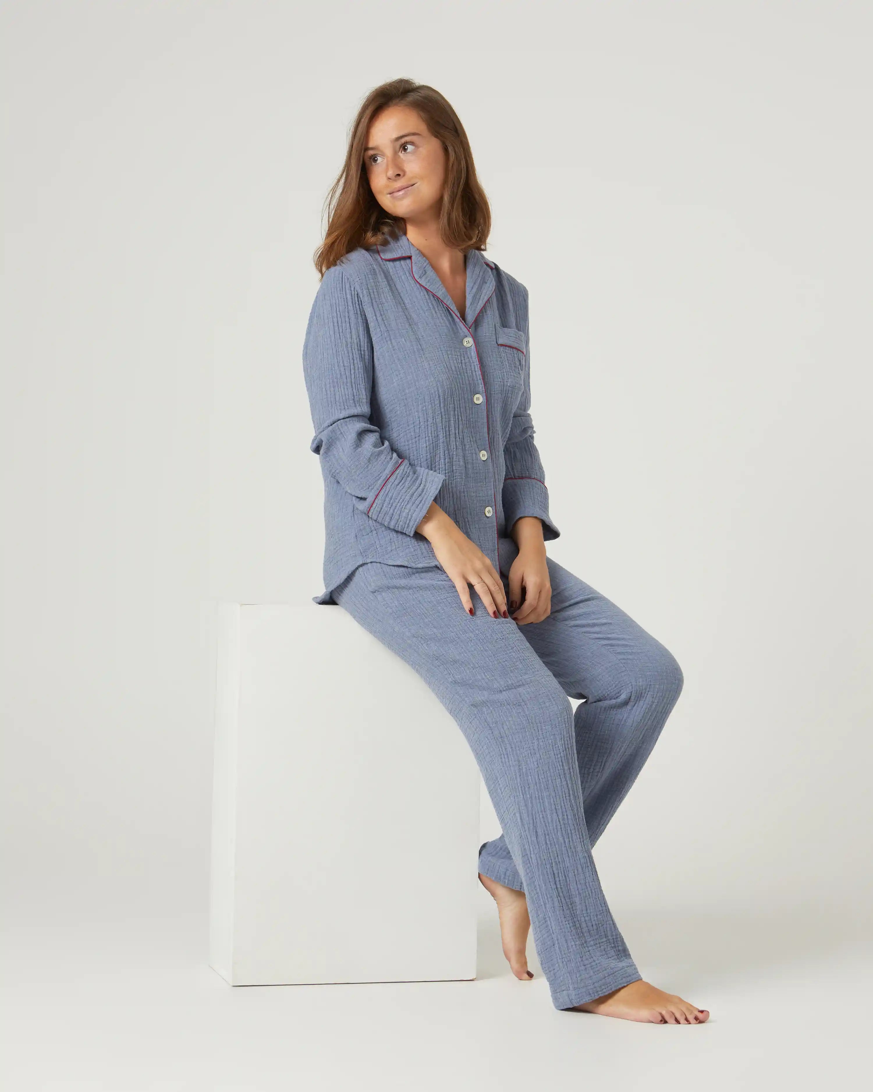 Pijama de mujer largo algodón azul