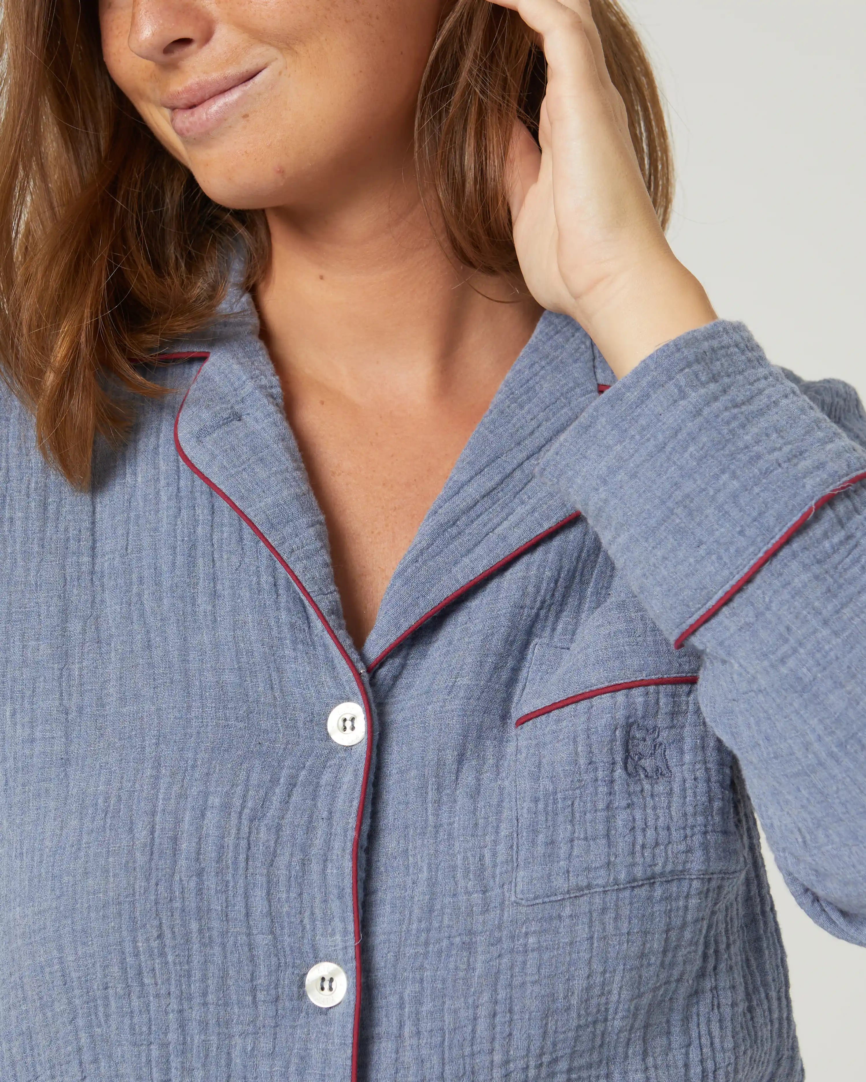 Pijama de mujer largo algodón azul