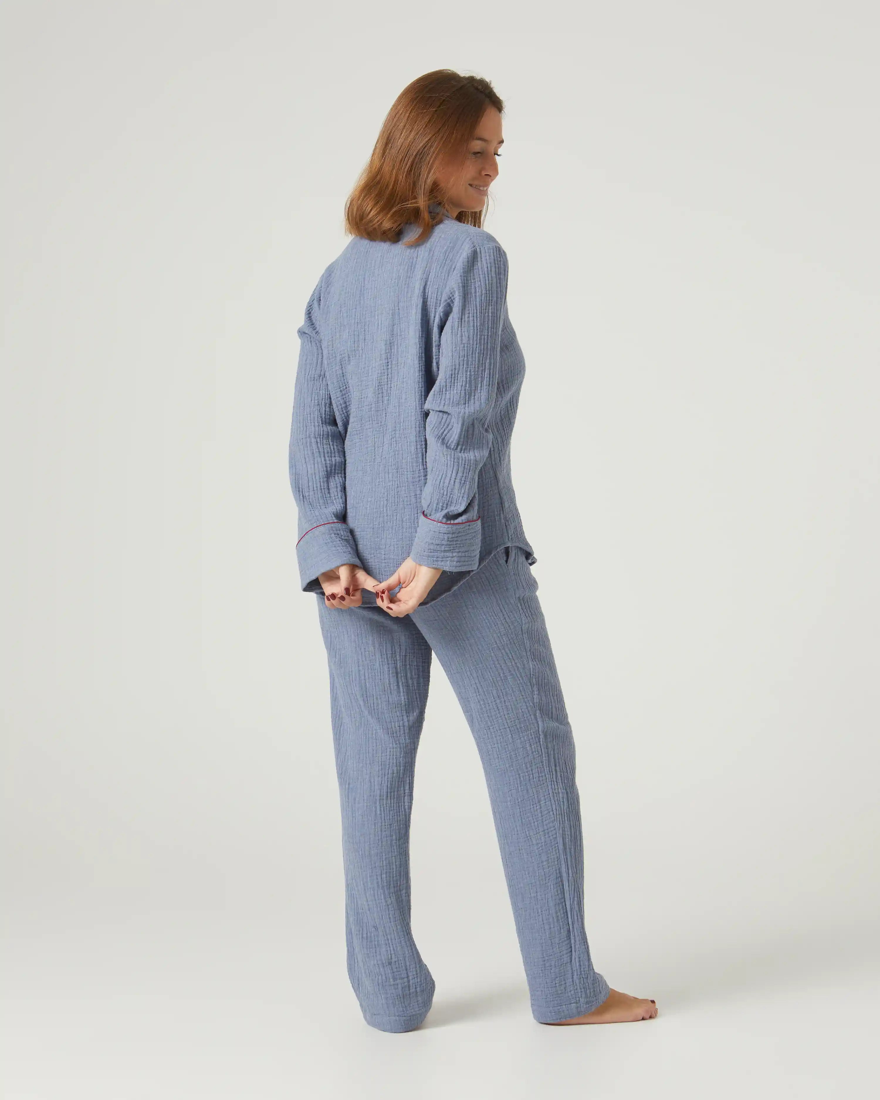 Pijama de mujer largo algodón azul