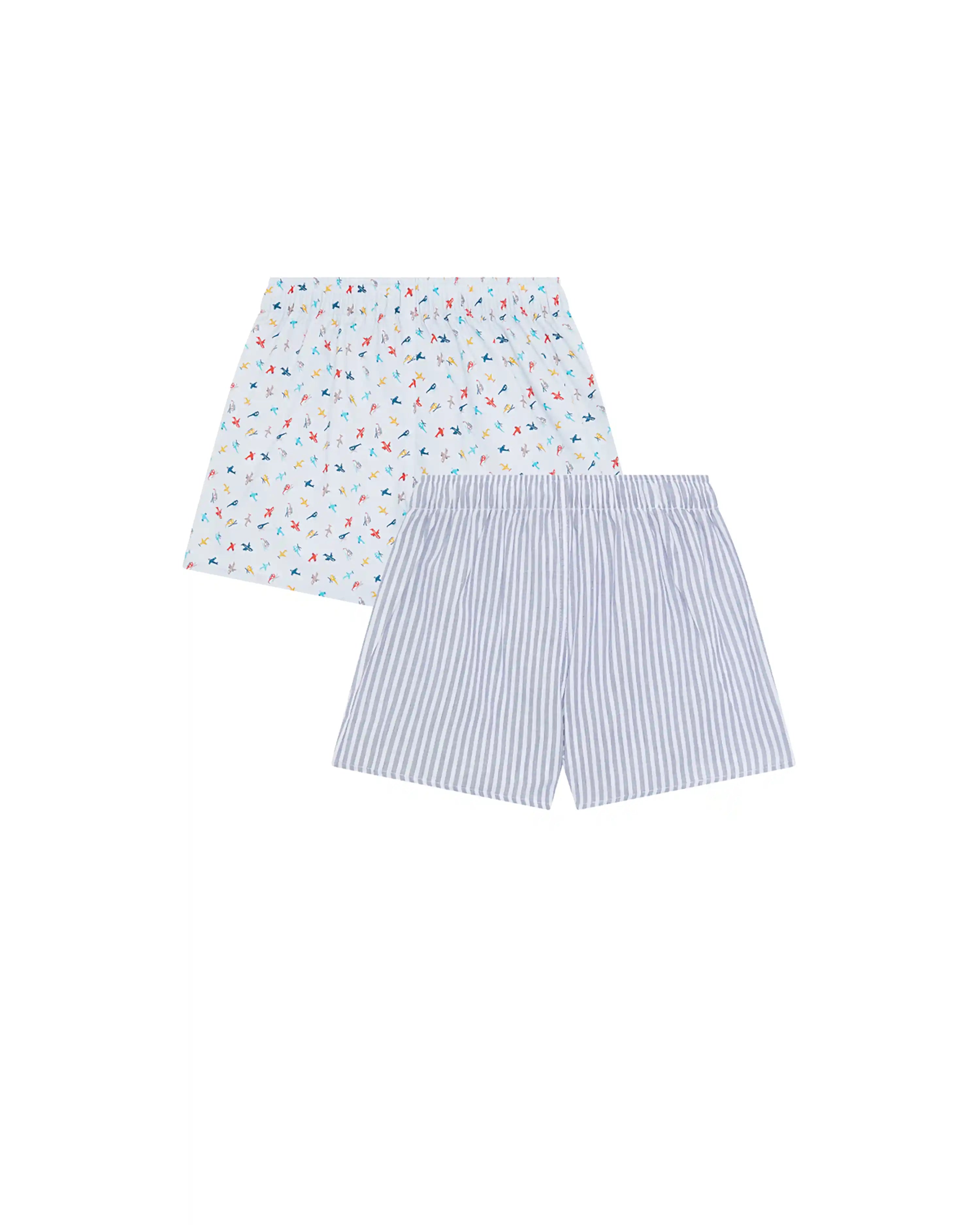 Pack de dos bóxer de tela de niño Kiff Kiff estampado aviones/rayas