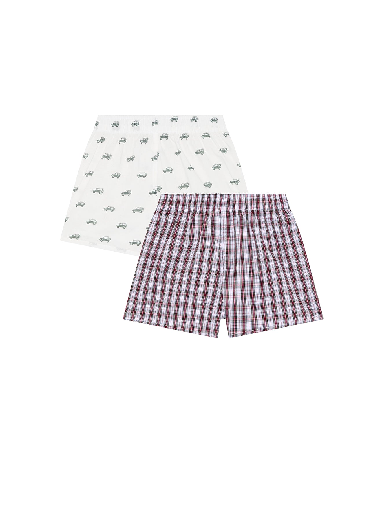 Pack de dos bóxer de tela de niño Kiff Kiff estampado escoces/coche todoterreno