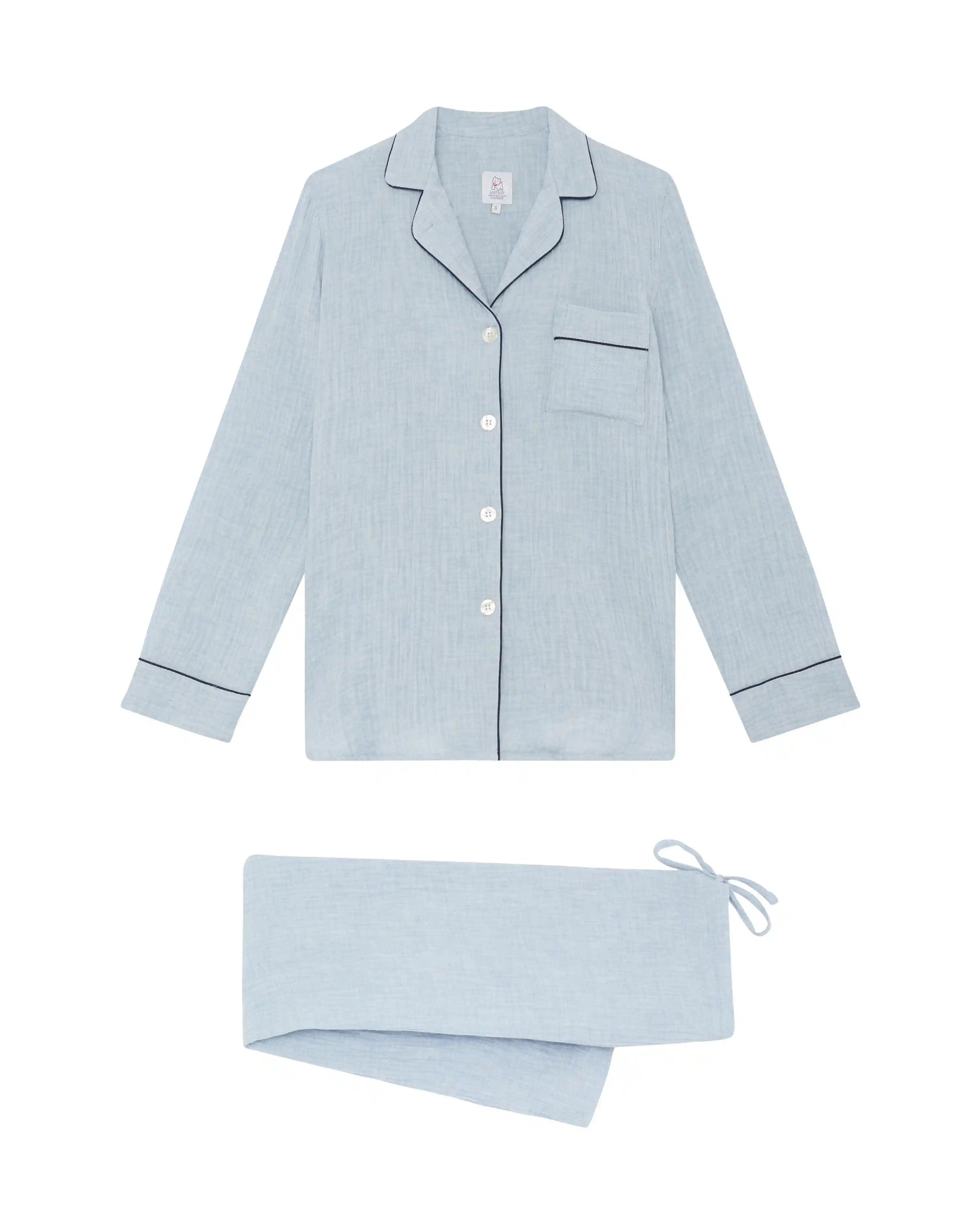 Pijama de mujer largo algodón azul claro