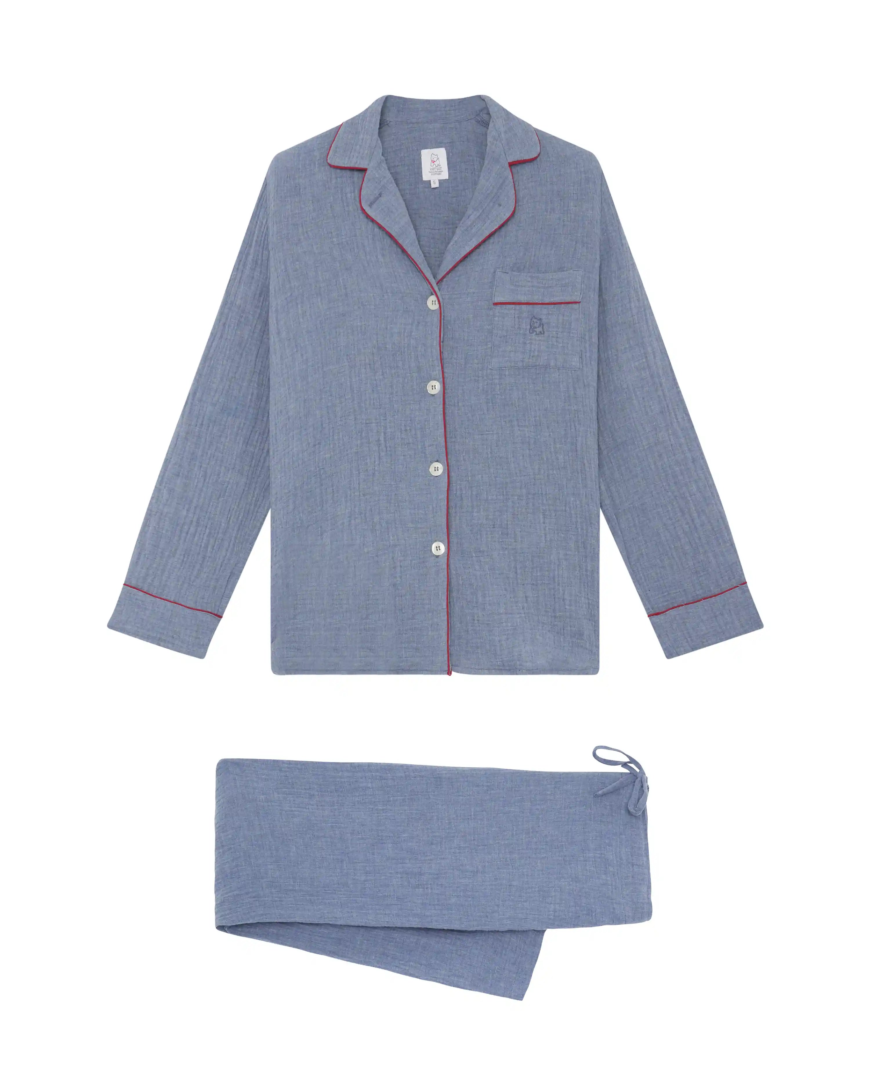 Pijama de mujer largo algodón azul