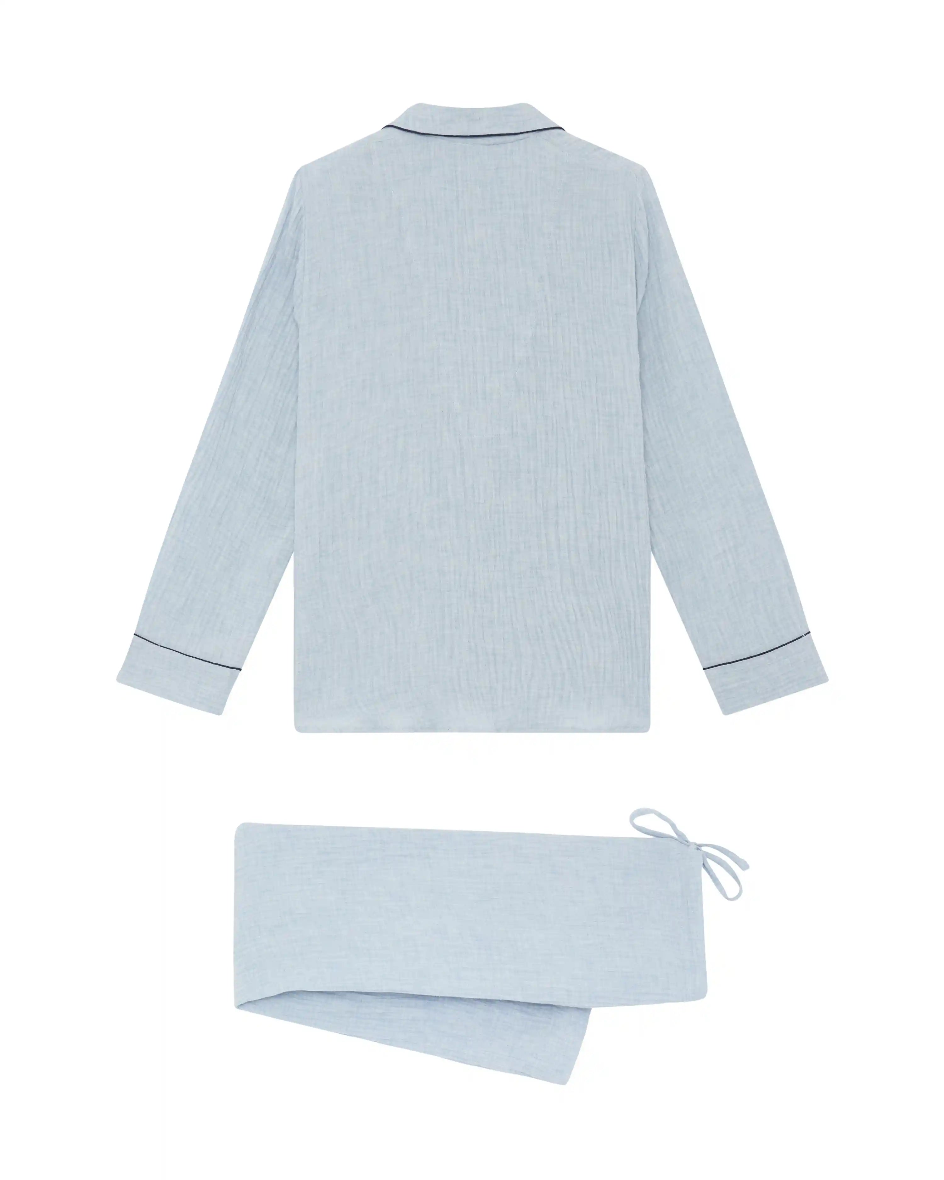Pijama de mujer largo algodón azul claro