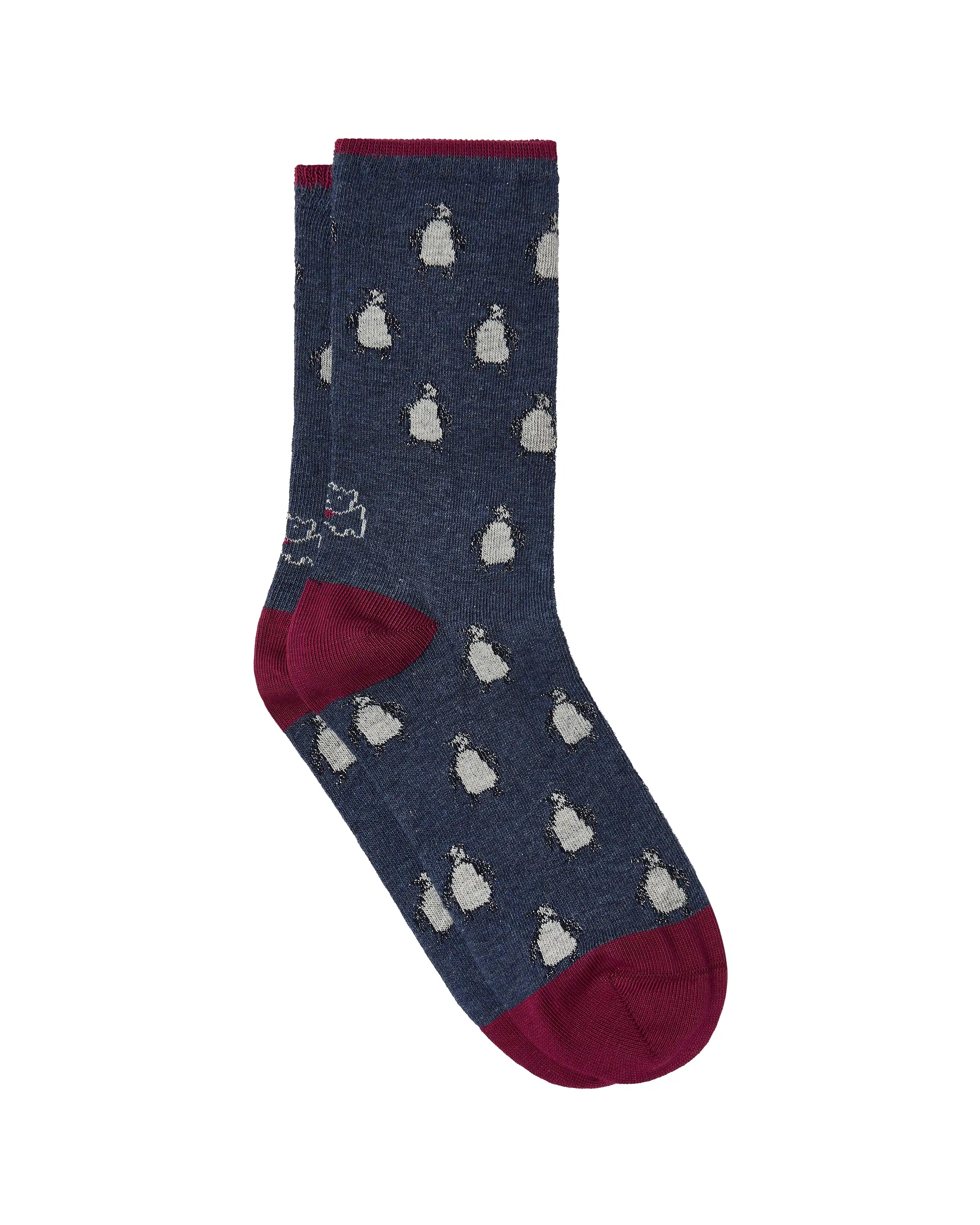 Calcetines media caña de mujer Kiff Kiff estampado pingüino azul marino