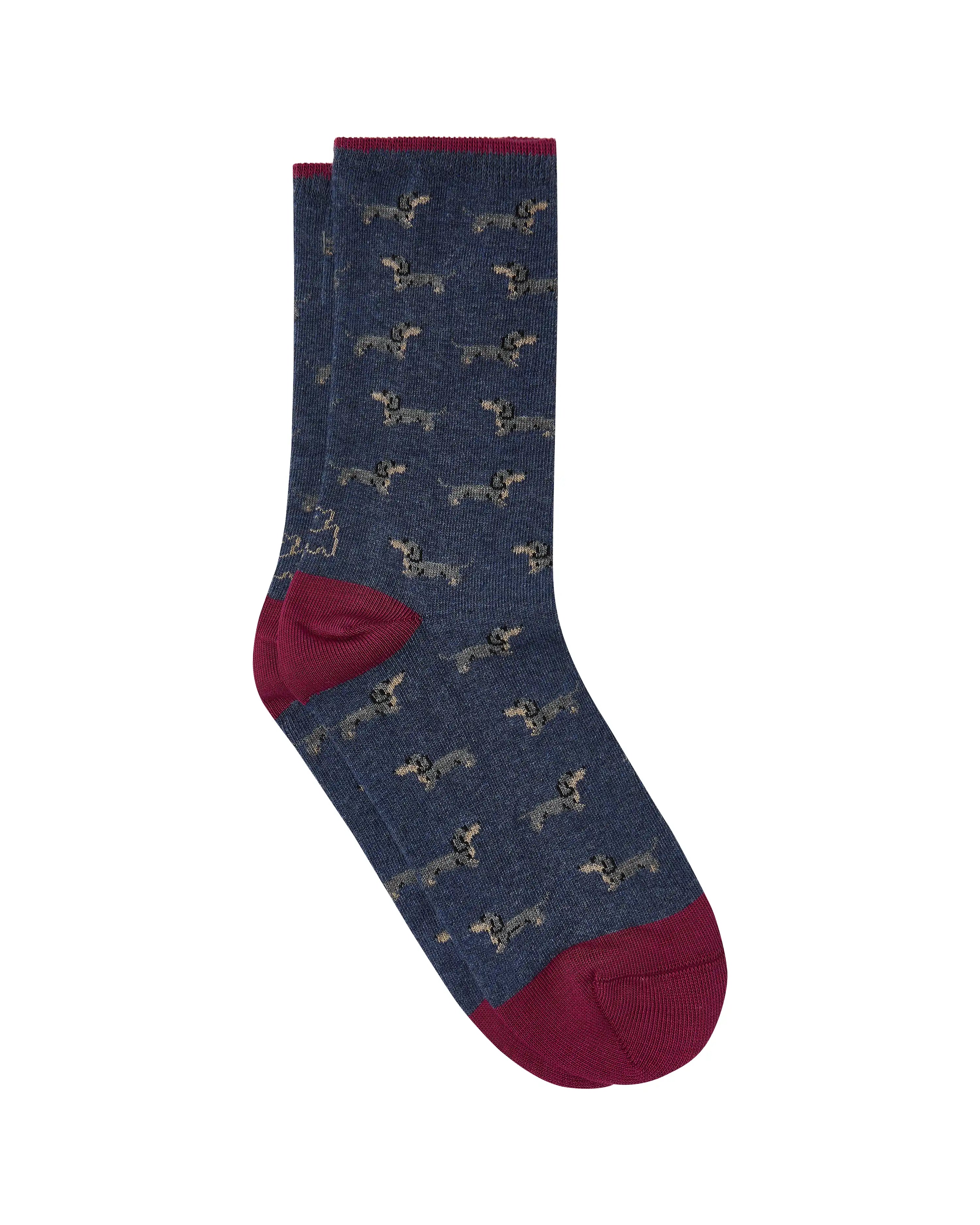Calcetines media caña de mujer Kiff Kiff estampado teckel azul jeans