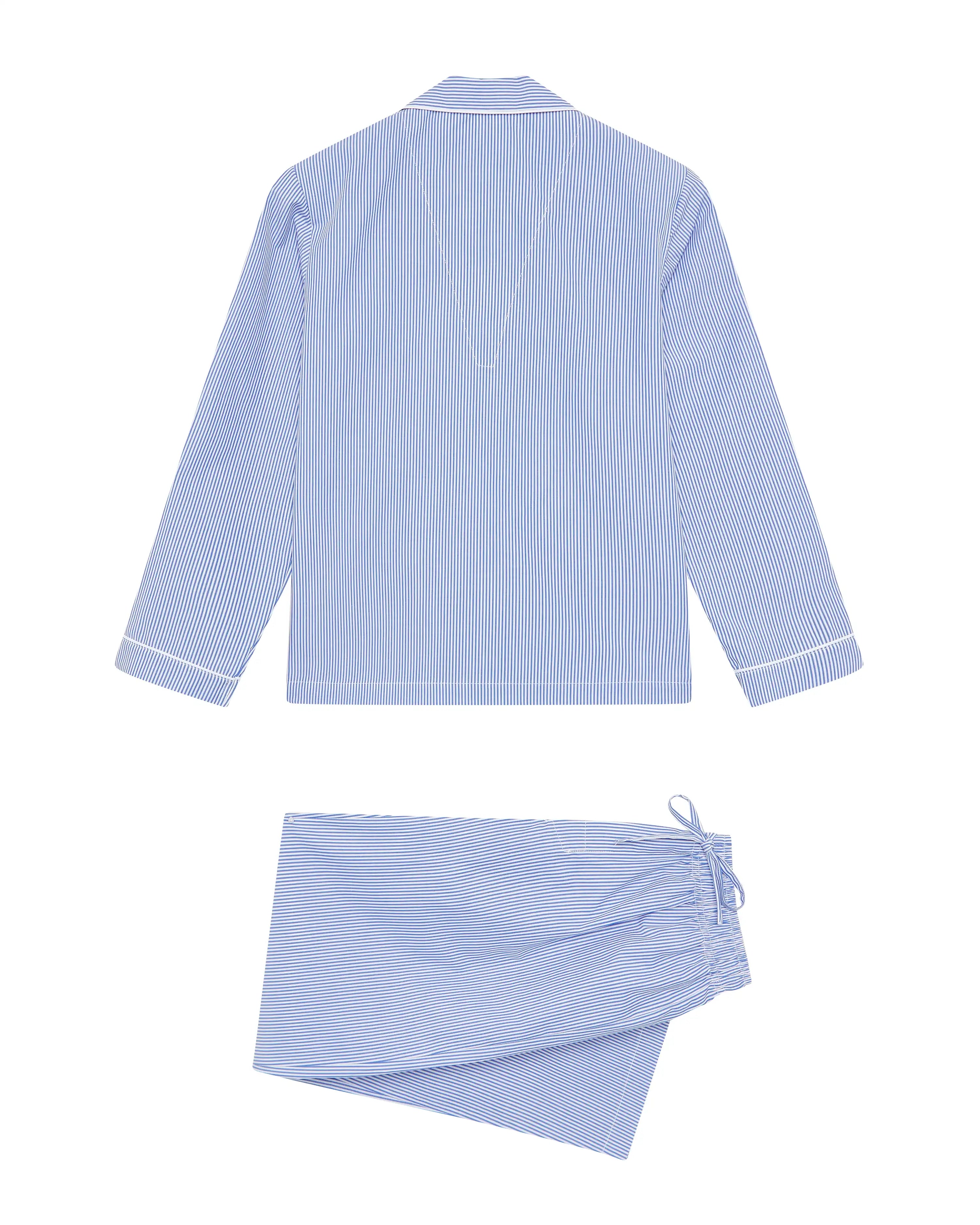 Pijama de niño Kiff Kiff largo de algodón  azul con multi rayas blanca