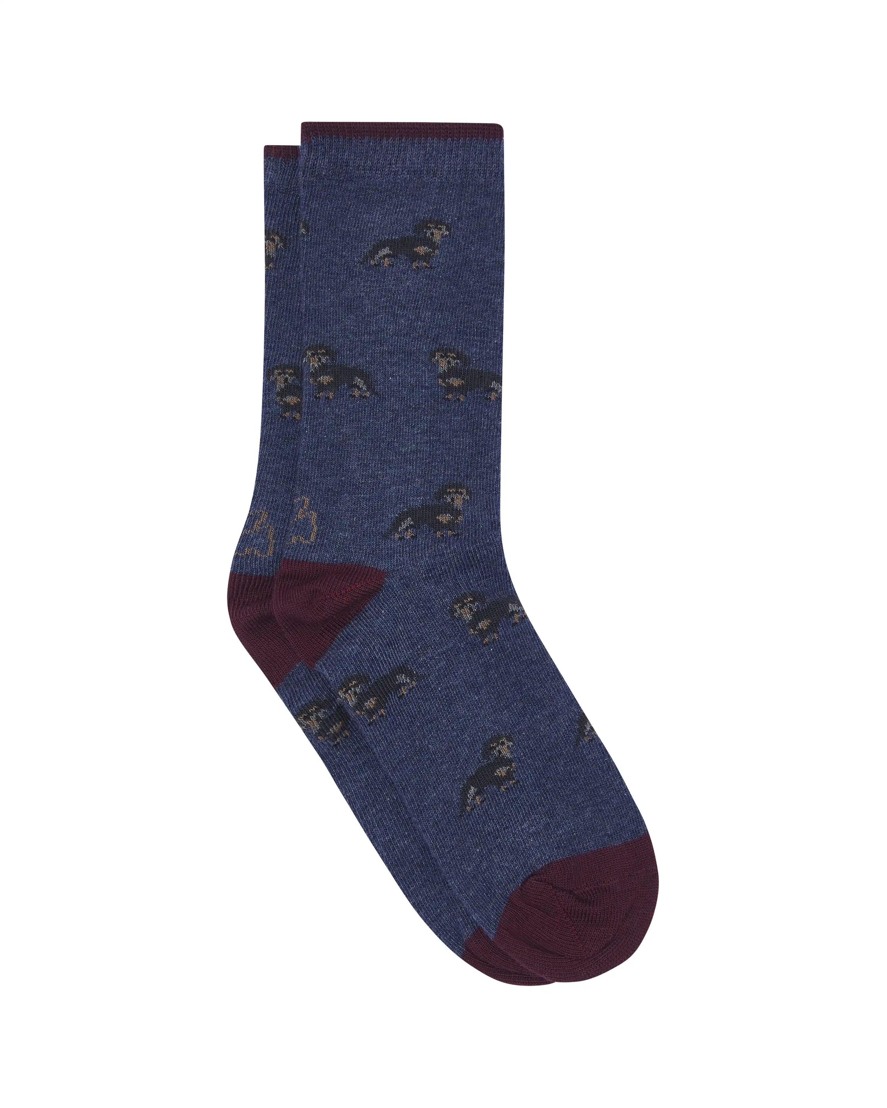 Calcetines media caña de niño Kiff Kiff azul jeans estampado teckel