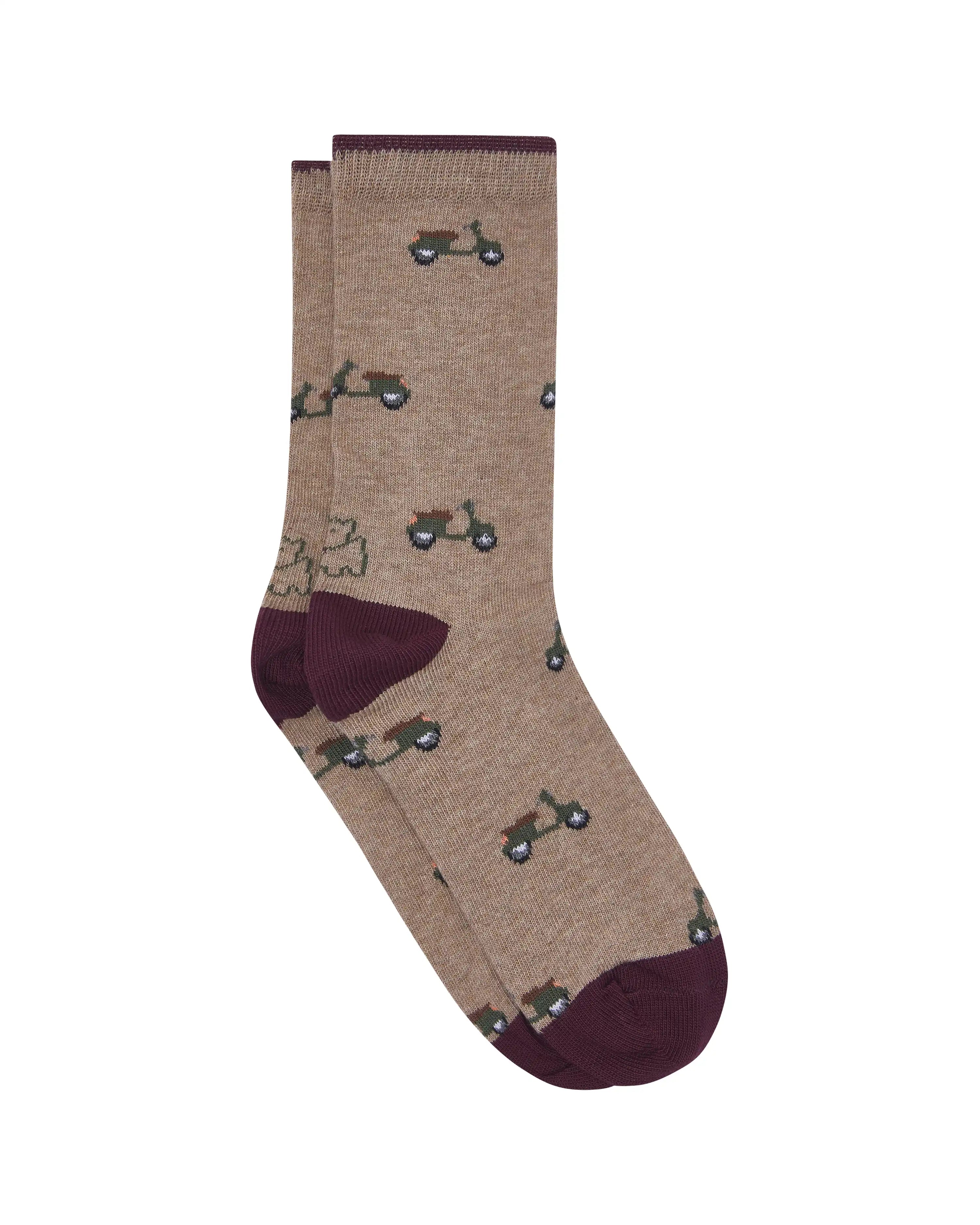 Calcetines media caña de niño Kiff Kiff beige estampado moto