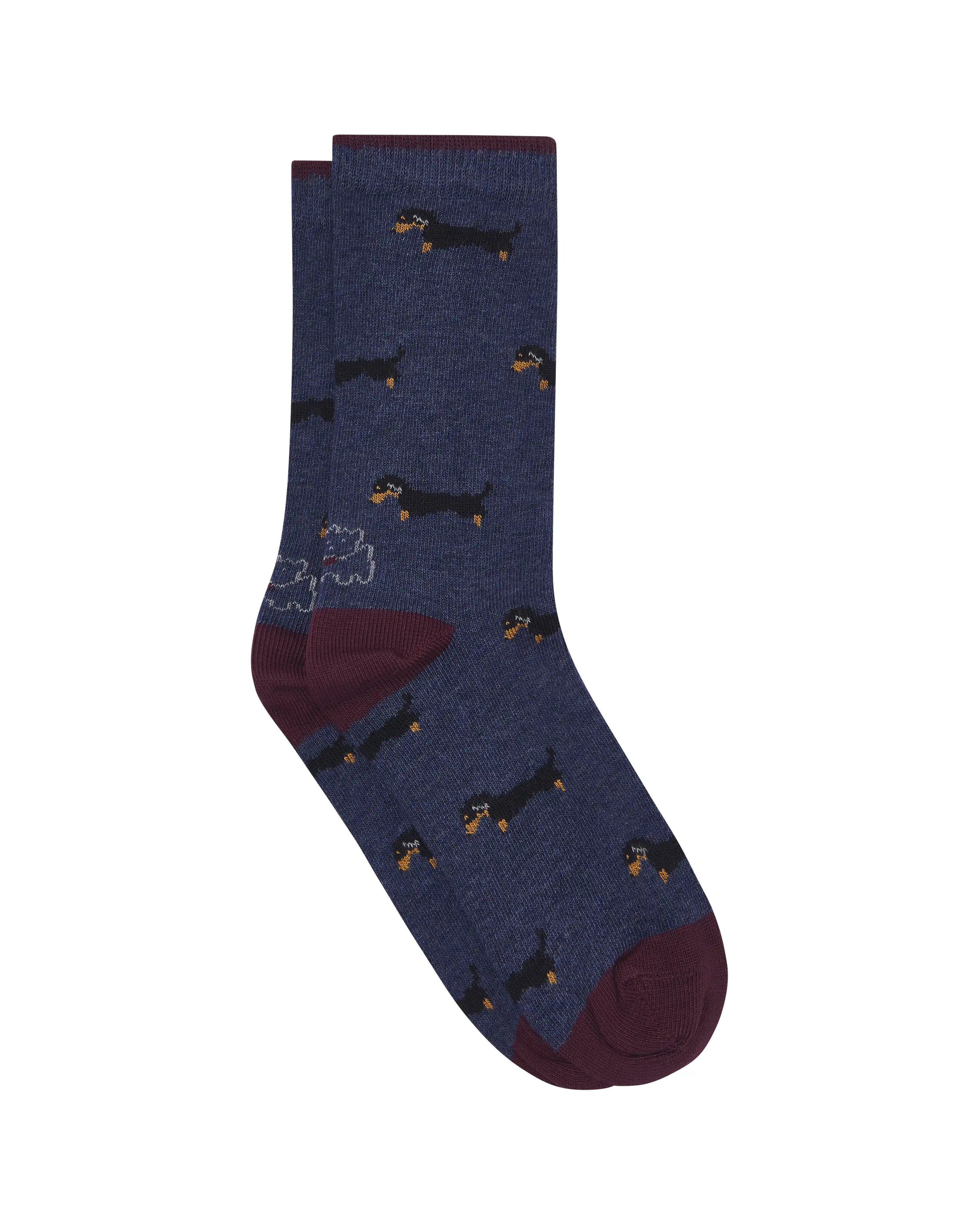 Calcetines media caña de niño Kiff Kiff azul jeans estampado teckel