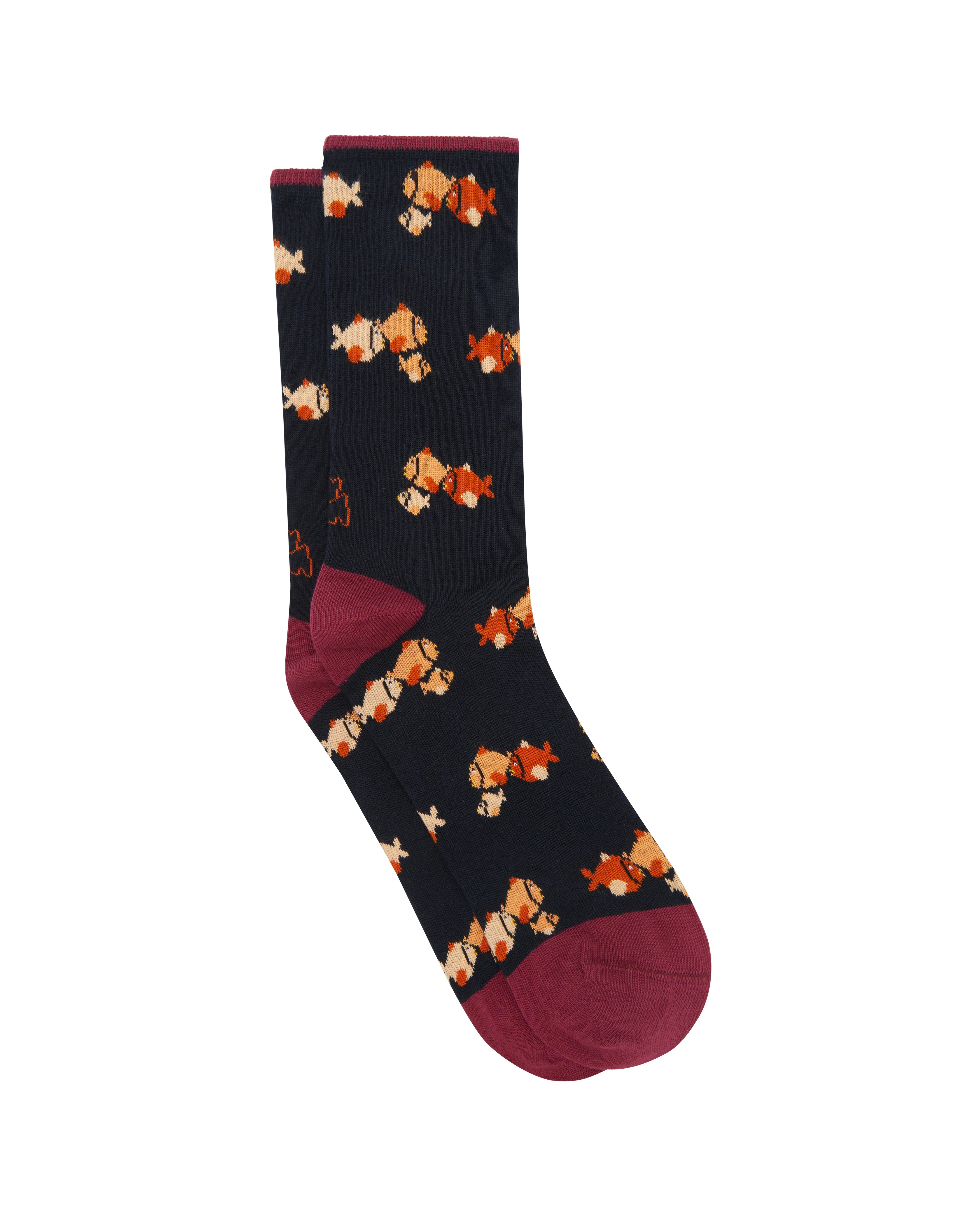 Calcetines media caña de mujer Kiff Kiff estampado peces azul marino