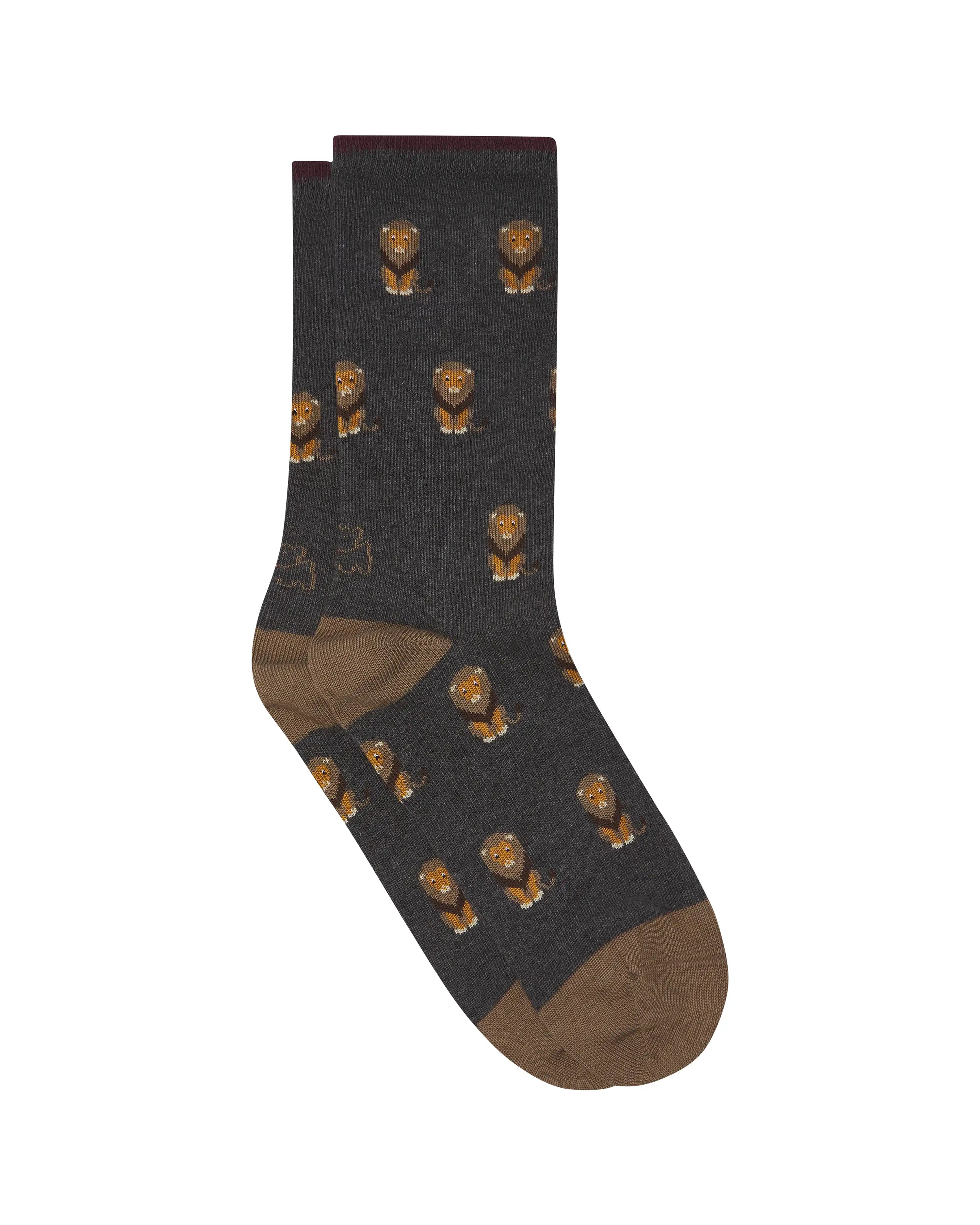 Calcetines media caña de mujer Kiff Kiff estampado león gris