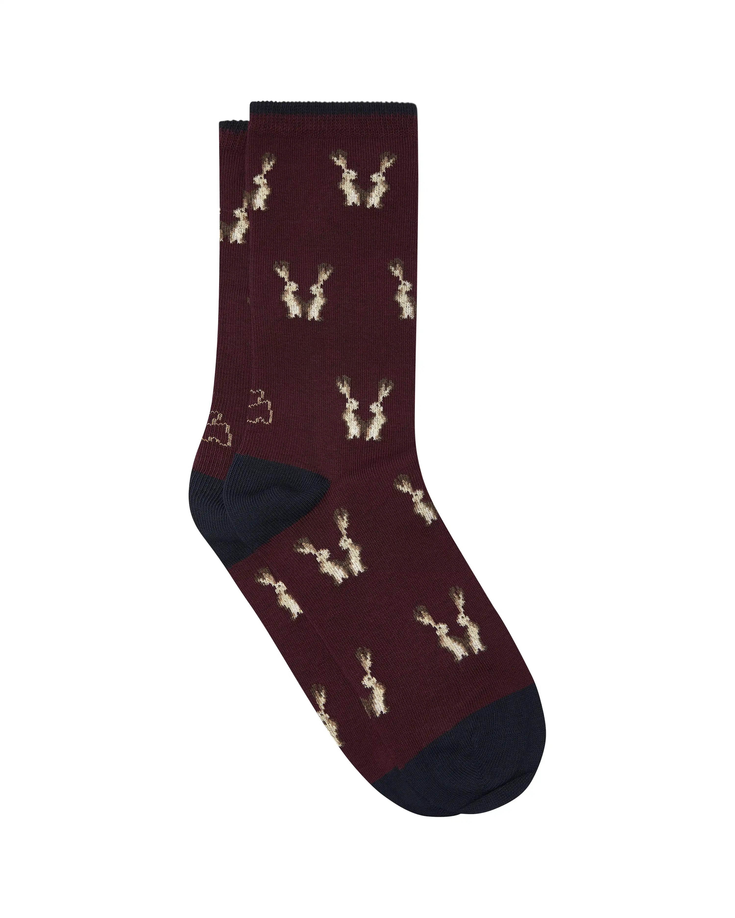 Calcetines media caña de mujer Kiff Kiff estampado liebres burdeos