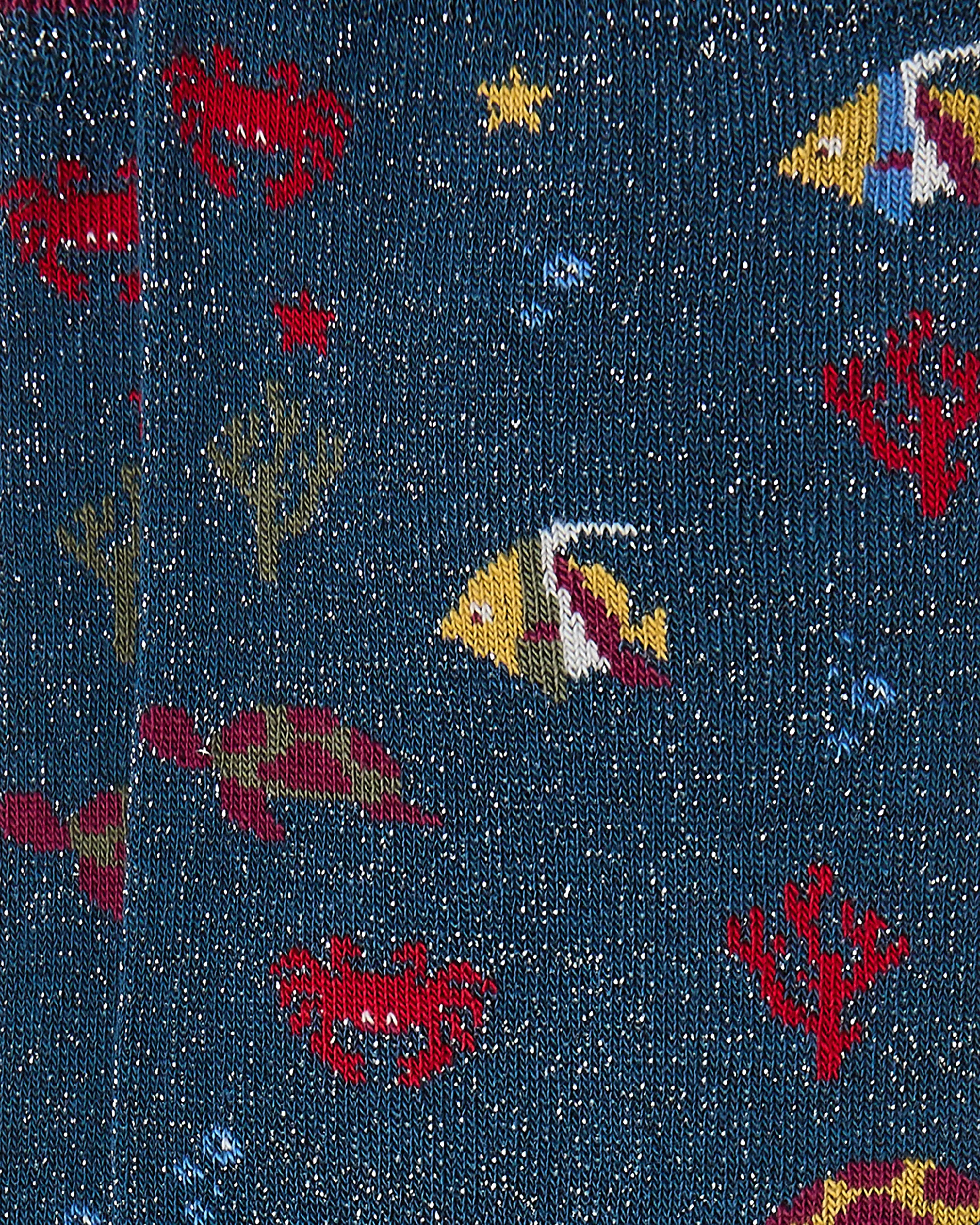 Calcetines media caña de mujer Kiff Kiff estampado fondo marino brilli azul jeans