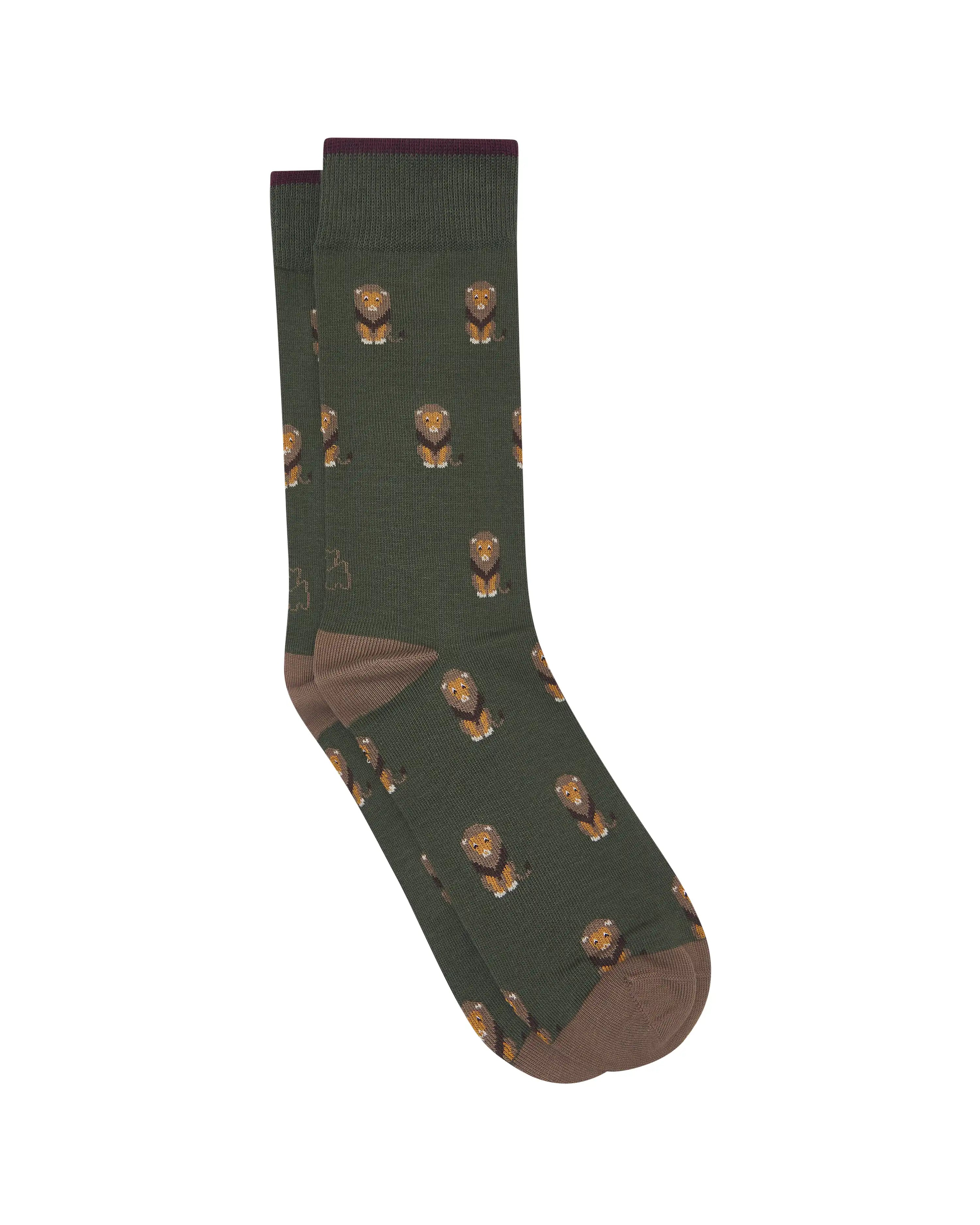 Calcetines media caña de hombre Kiff Kiff estampado león verde caza