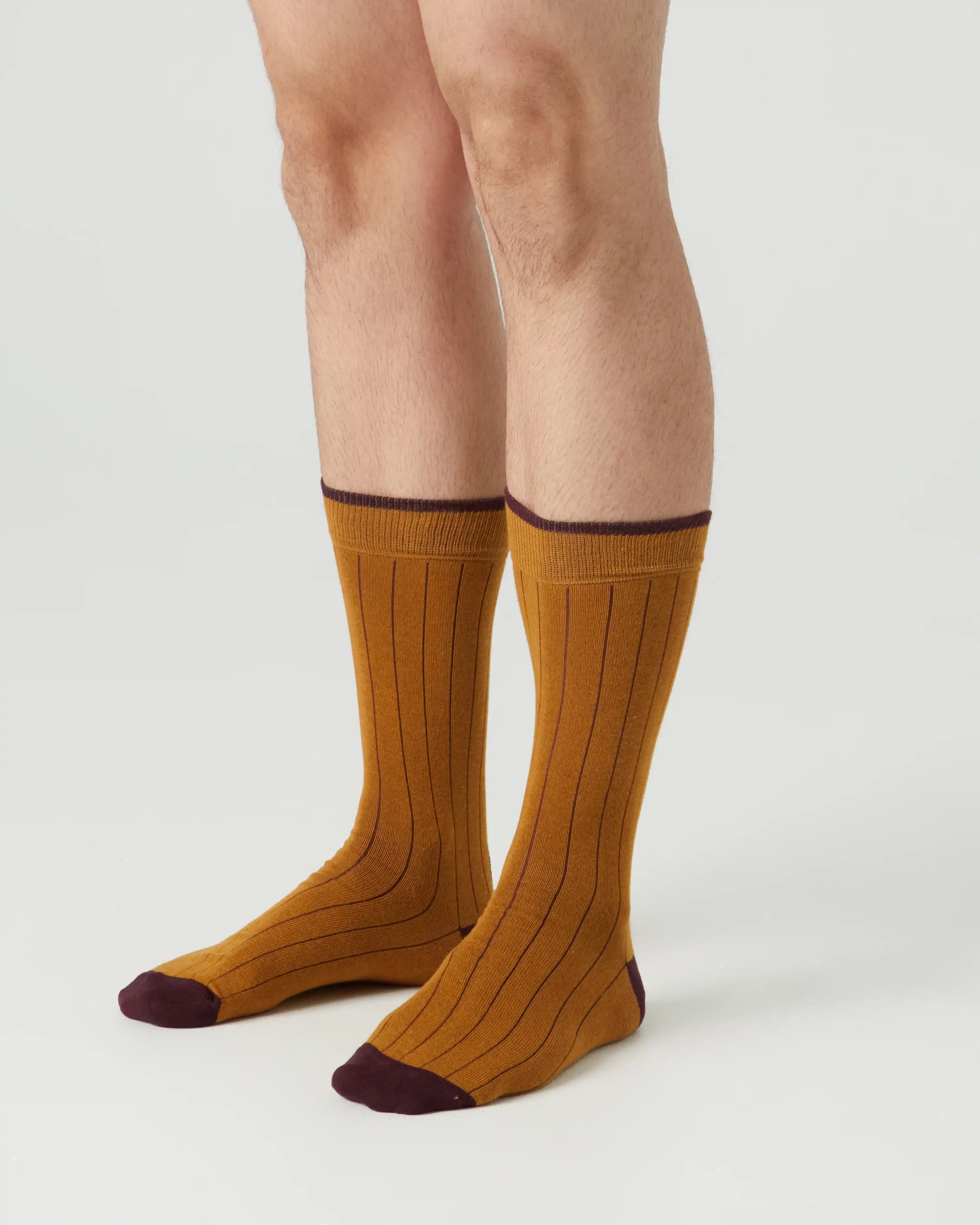 Calcetines media caña de hombre Kiff Kiff mostaza falso canalé