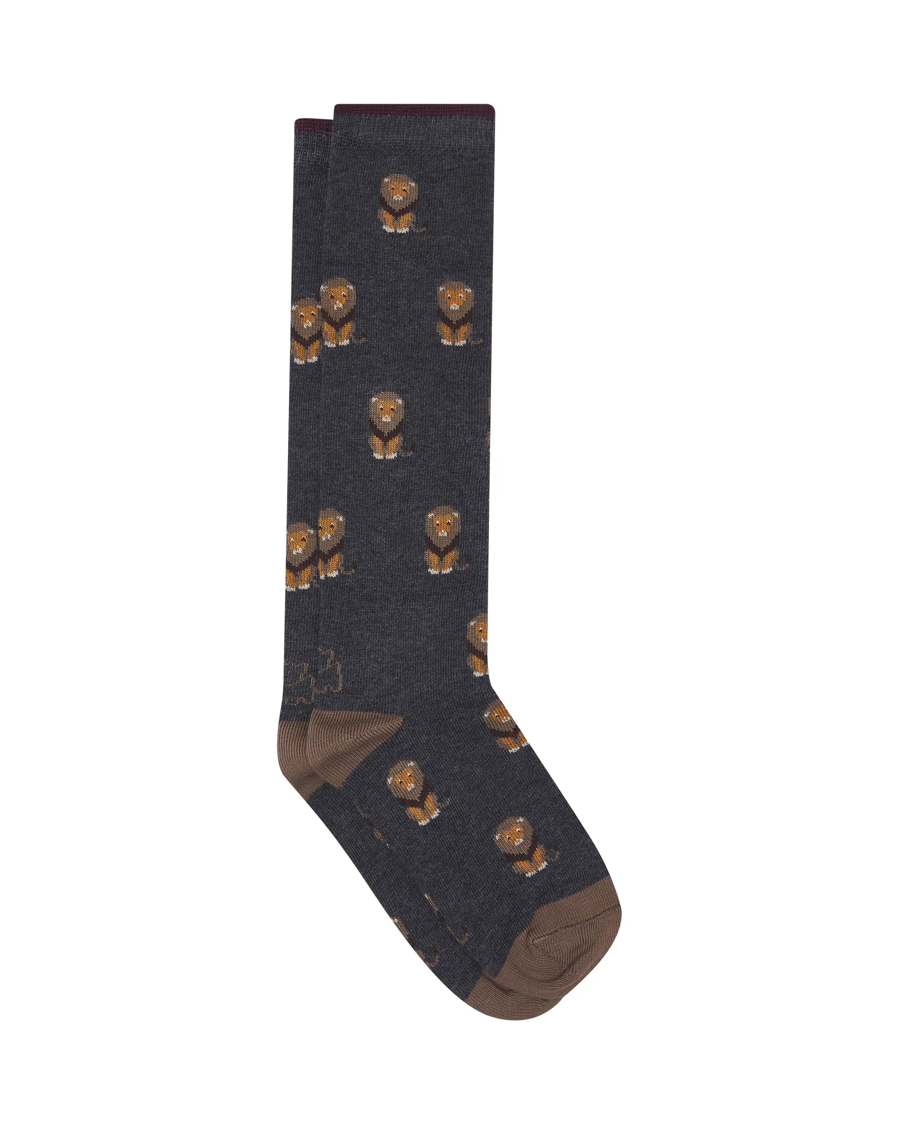 Calcetines caña alta de niño Kiff Kiff gris estampado león