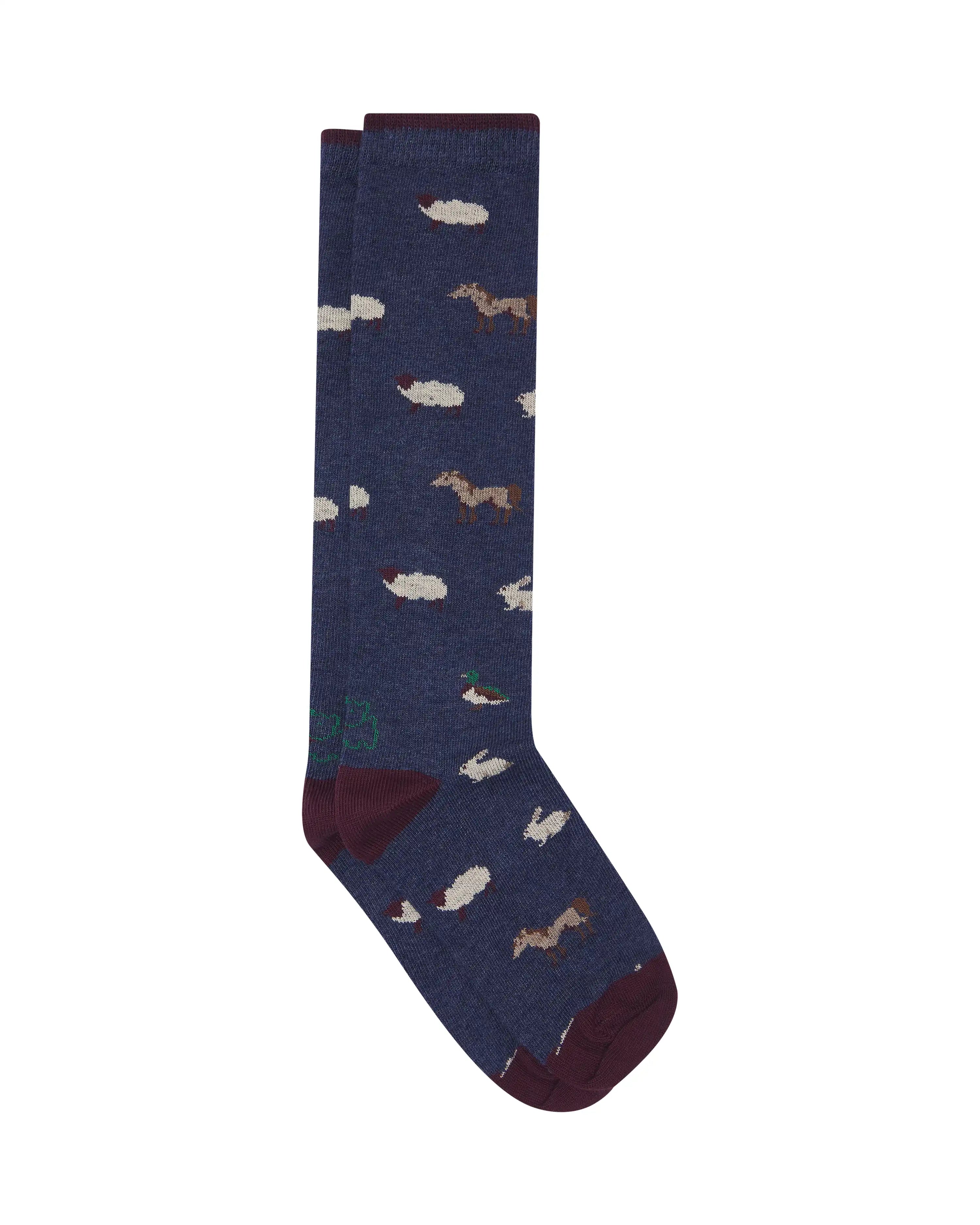 Calcetines caña alta de niño Kiff Kiff azul jeans estampado granja
