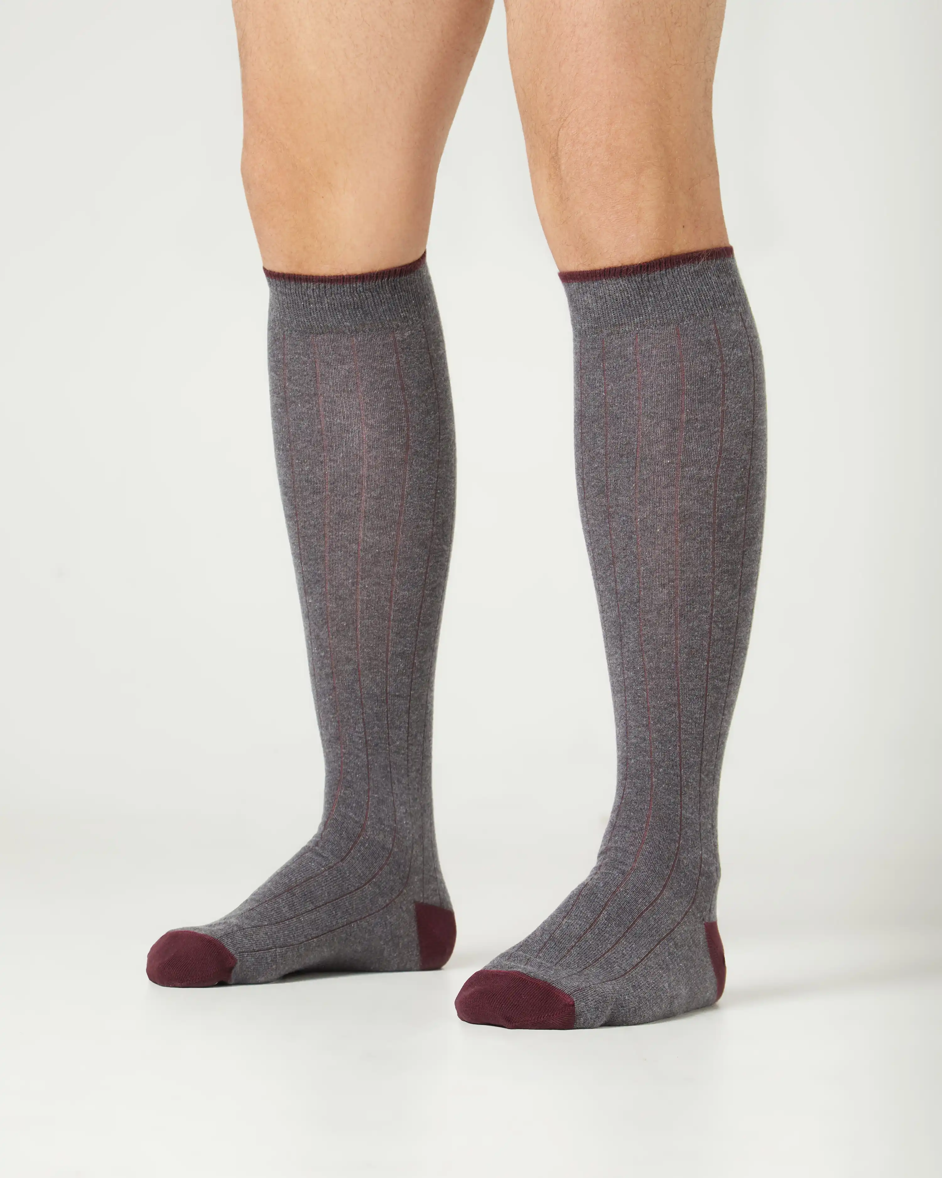 Calcetines caña alta de hombre Kiff Kiff gris claro falso canalé