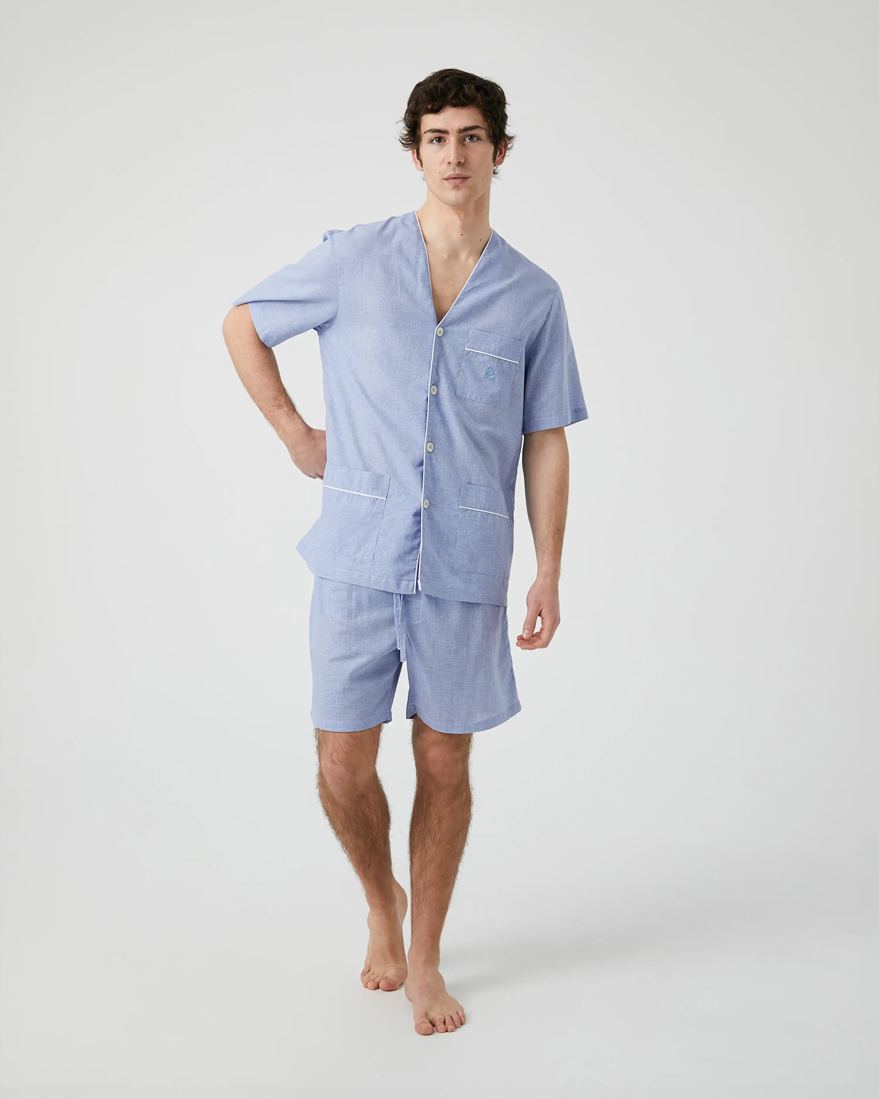 Pijama corto de hombre Kiff Kiff de tela con mini pata de gallo