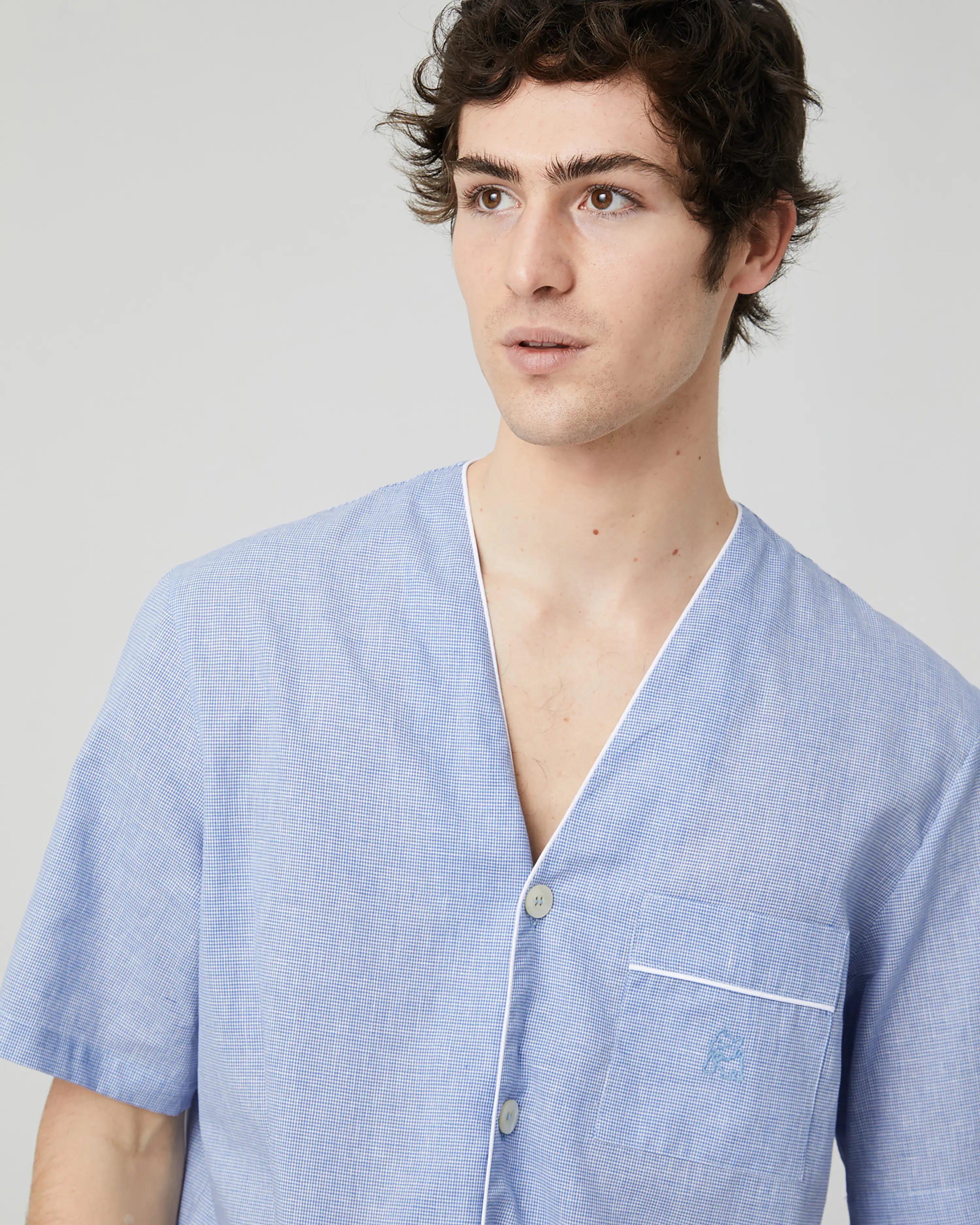 Pijama corto de hombre Kiff Kiff de tela con mini pata de gallo