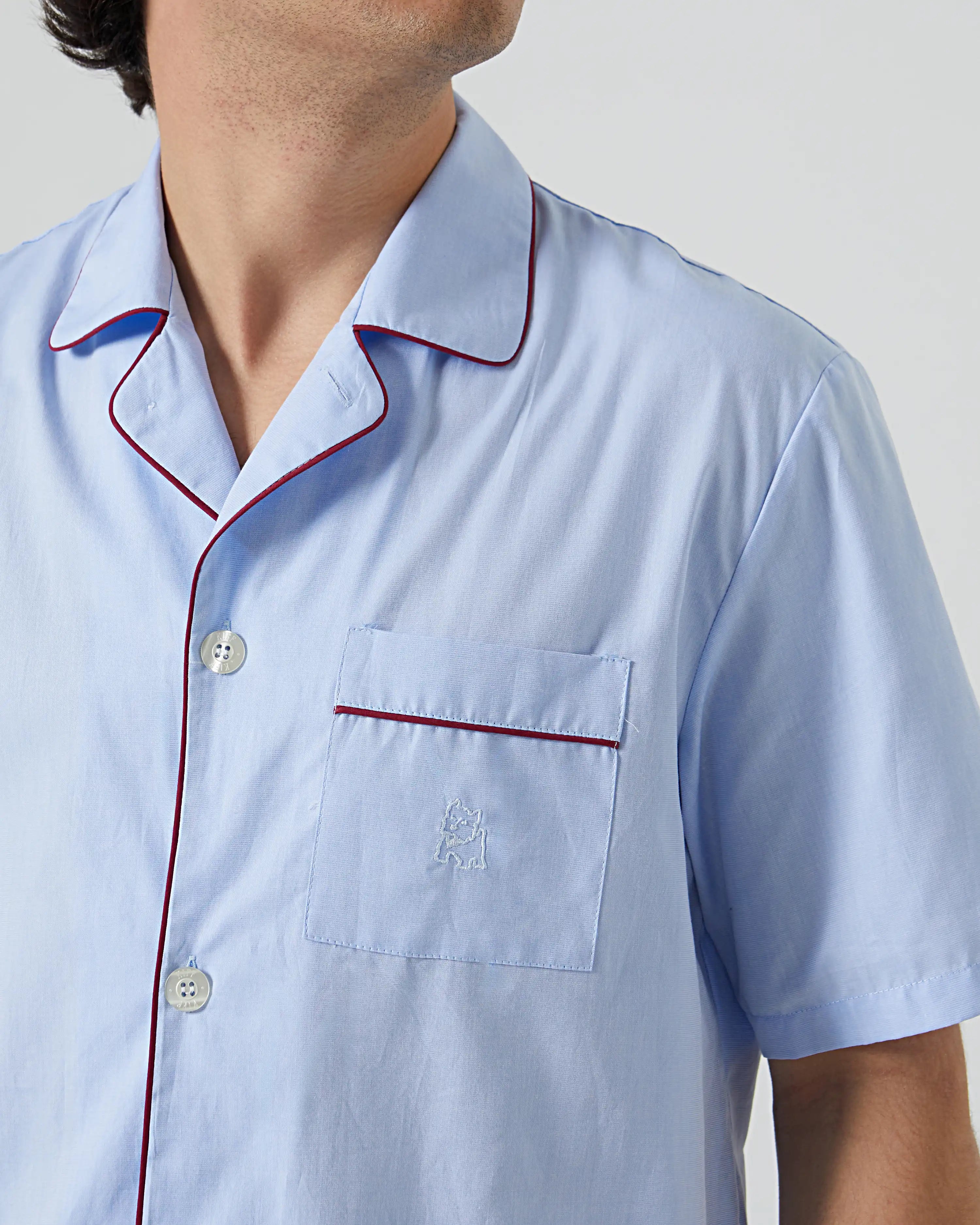 Pijama corto de hombre algodón azul claro