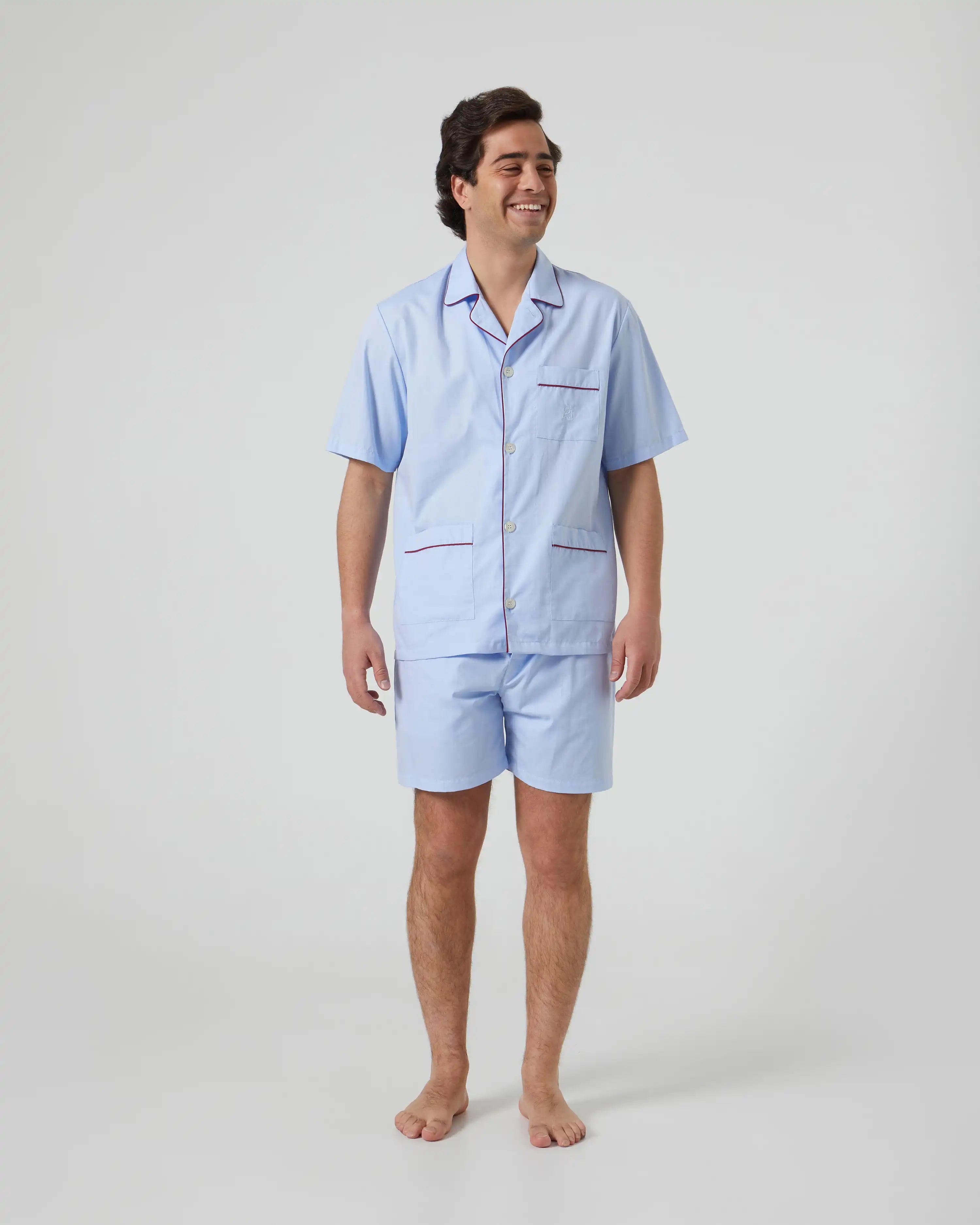 Pijama corto de hombre algodón azul claro