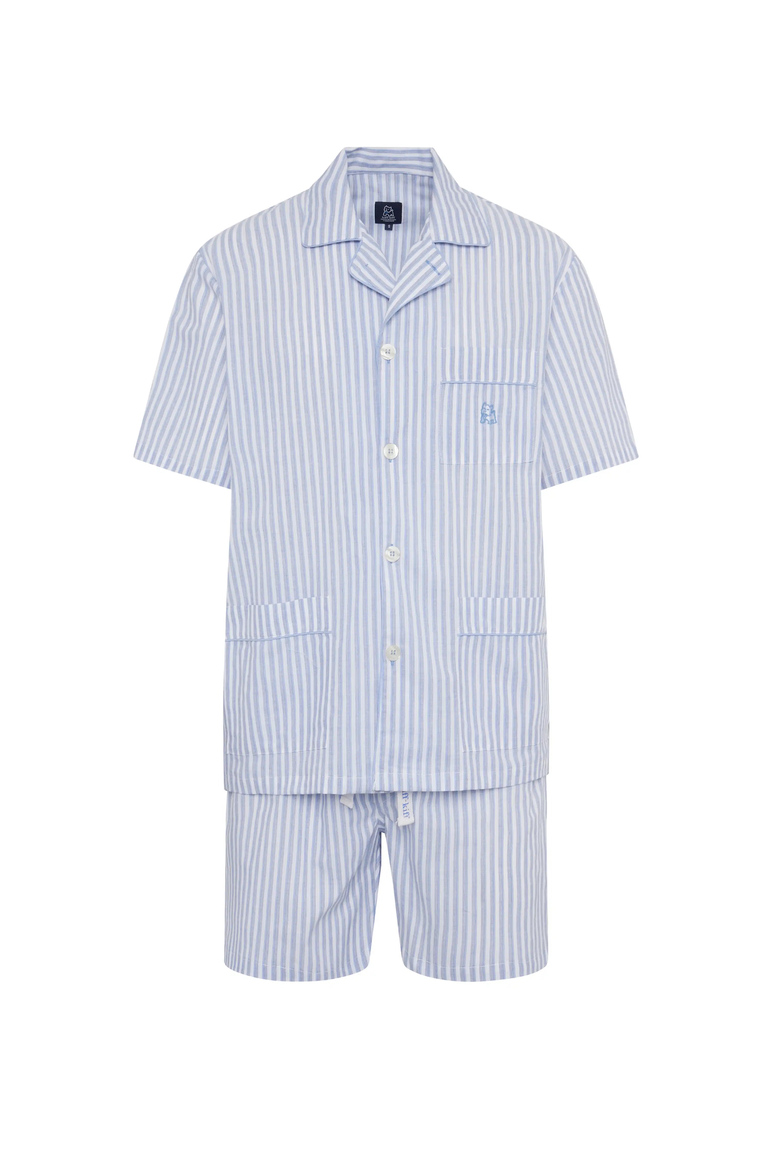 Pijama corto de hombre algodón azul rayas