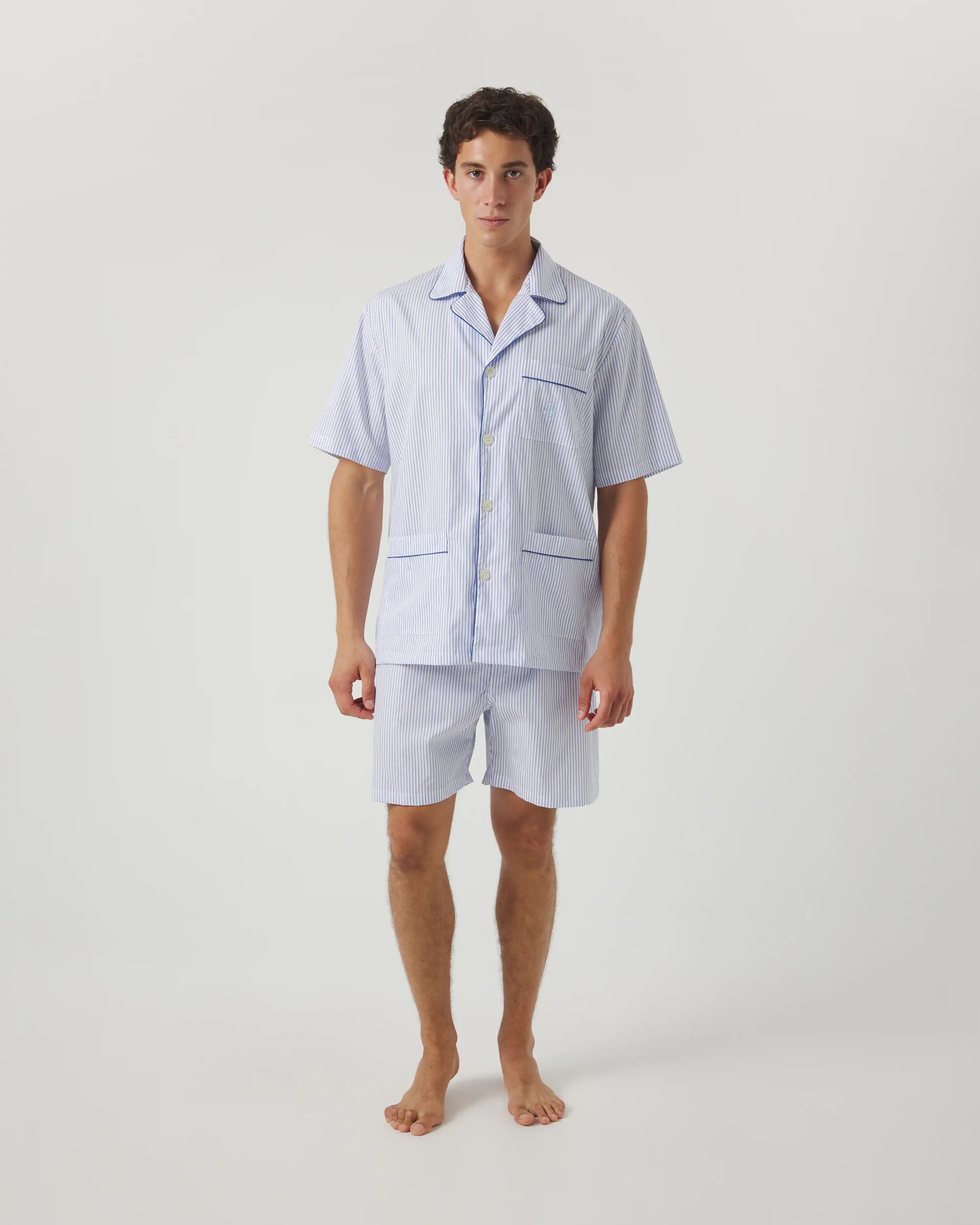 Pijama corto de hombre algodón azul