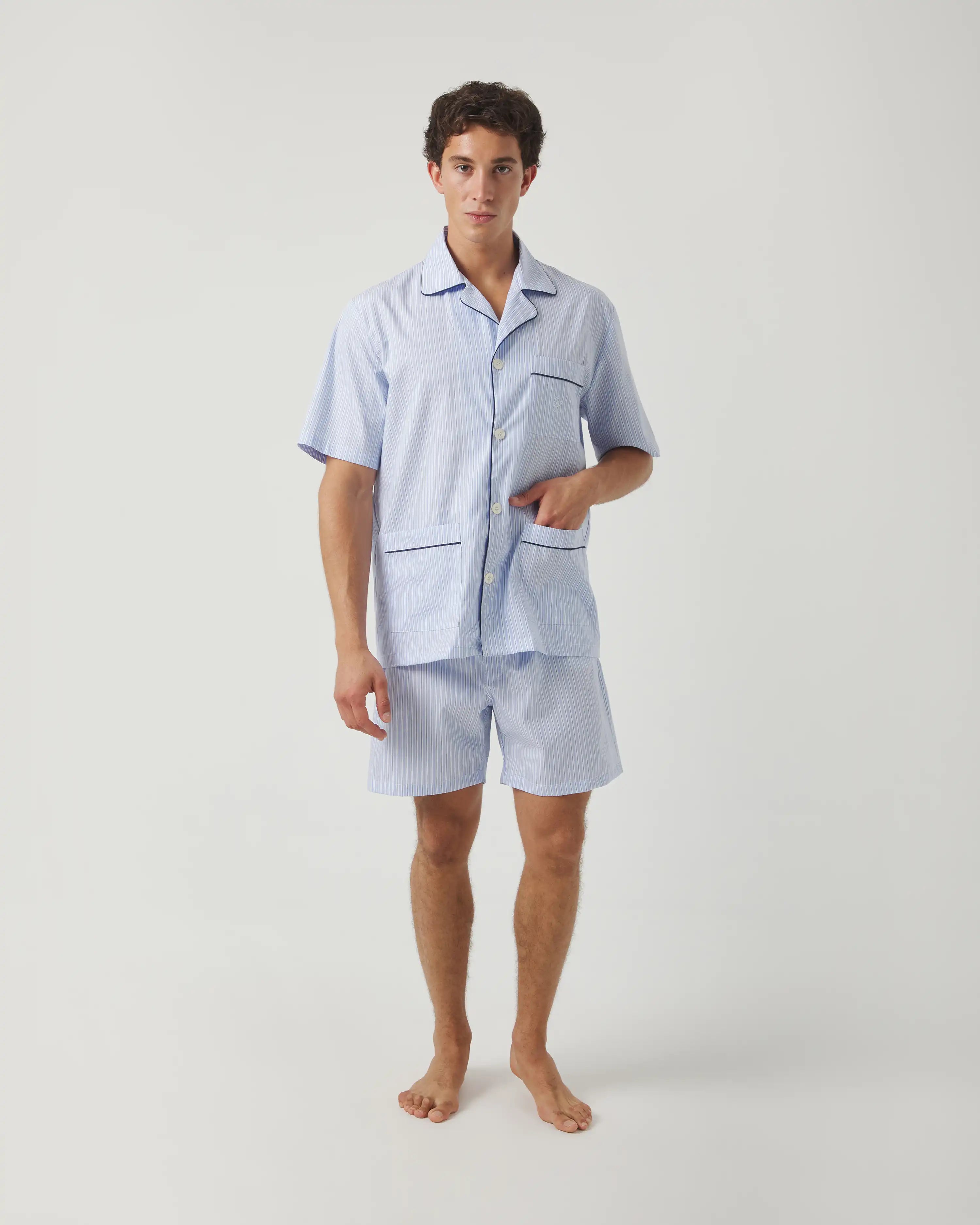 Pijama corto de hombre algodón azul