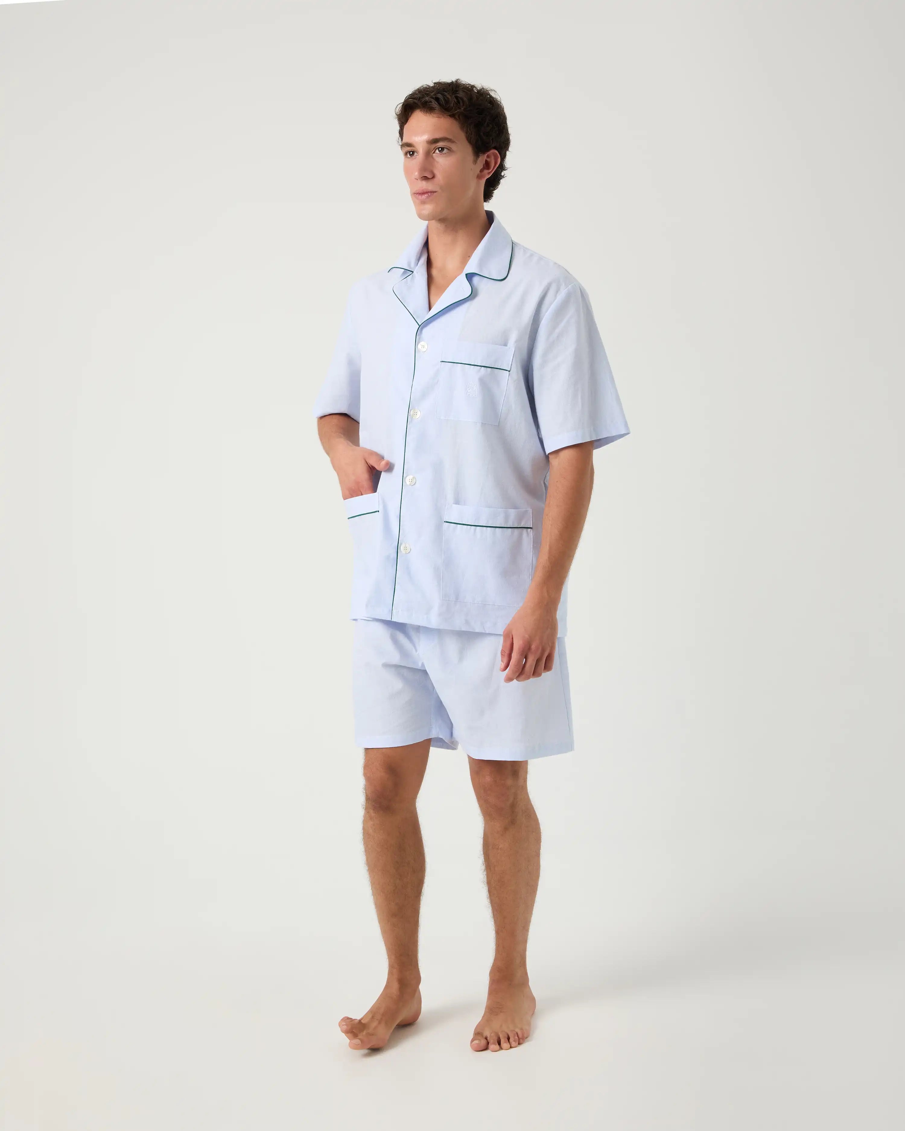 Pijama corto de hombre algodón azul