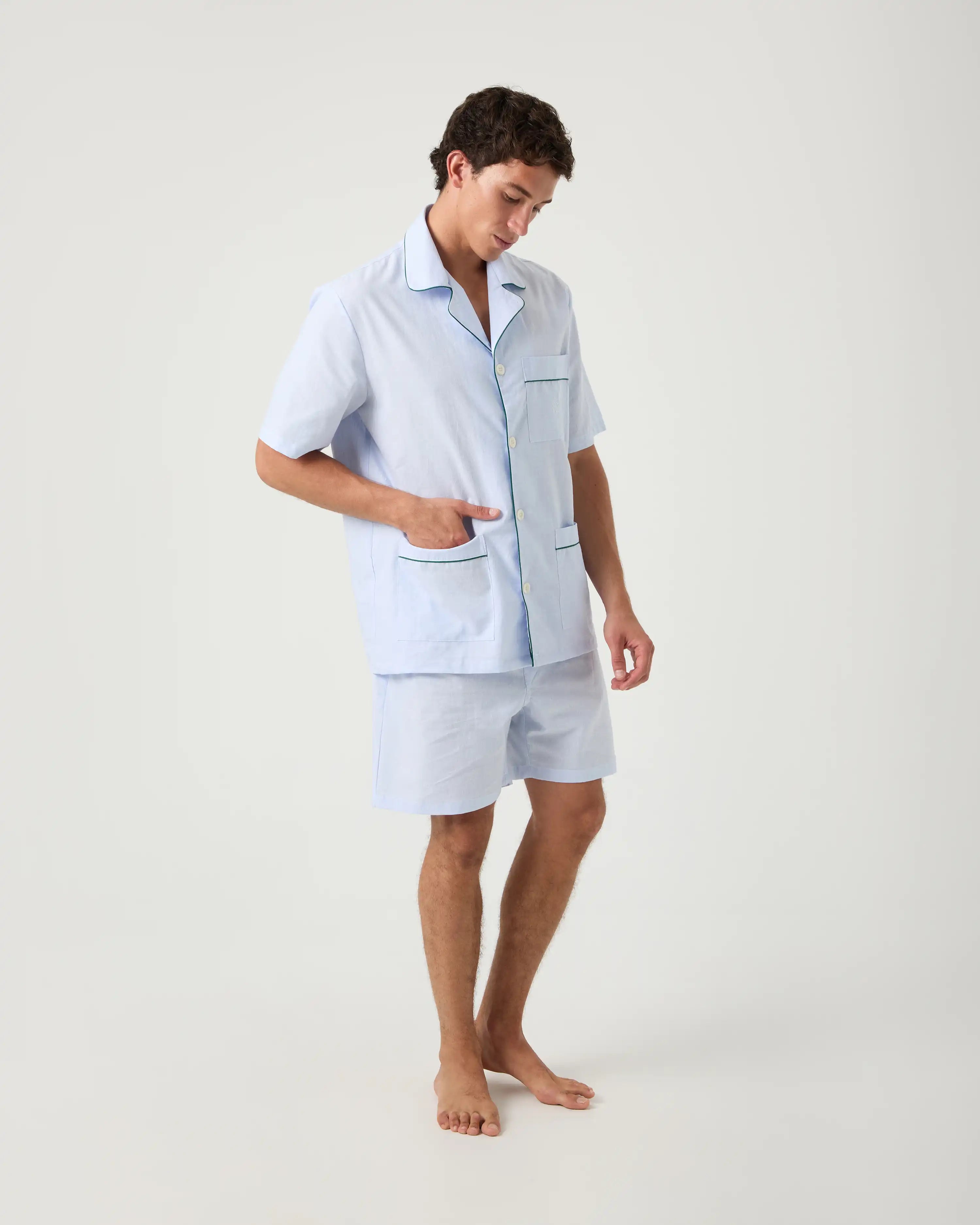 Pijama corto de hombre algodón azul