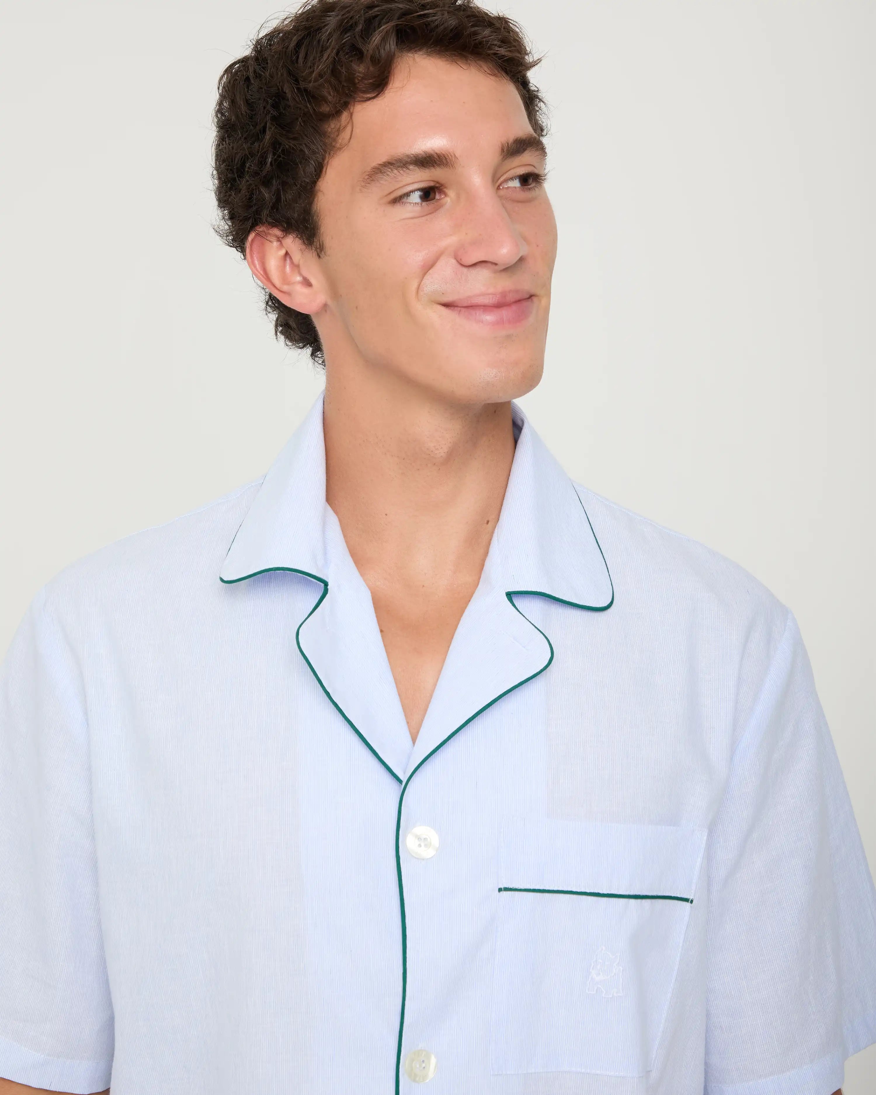 Pijama corto de hombre algodón azul