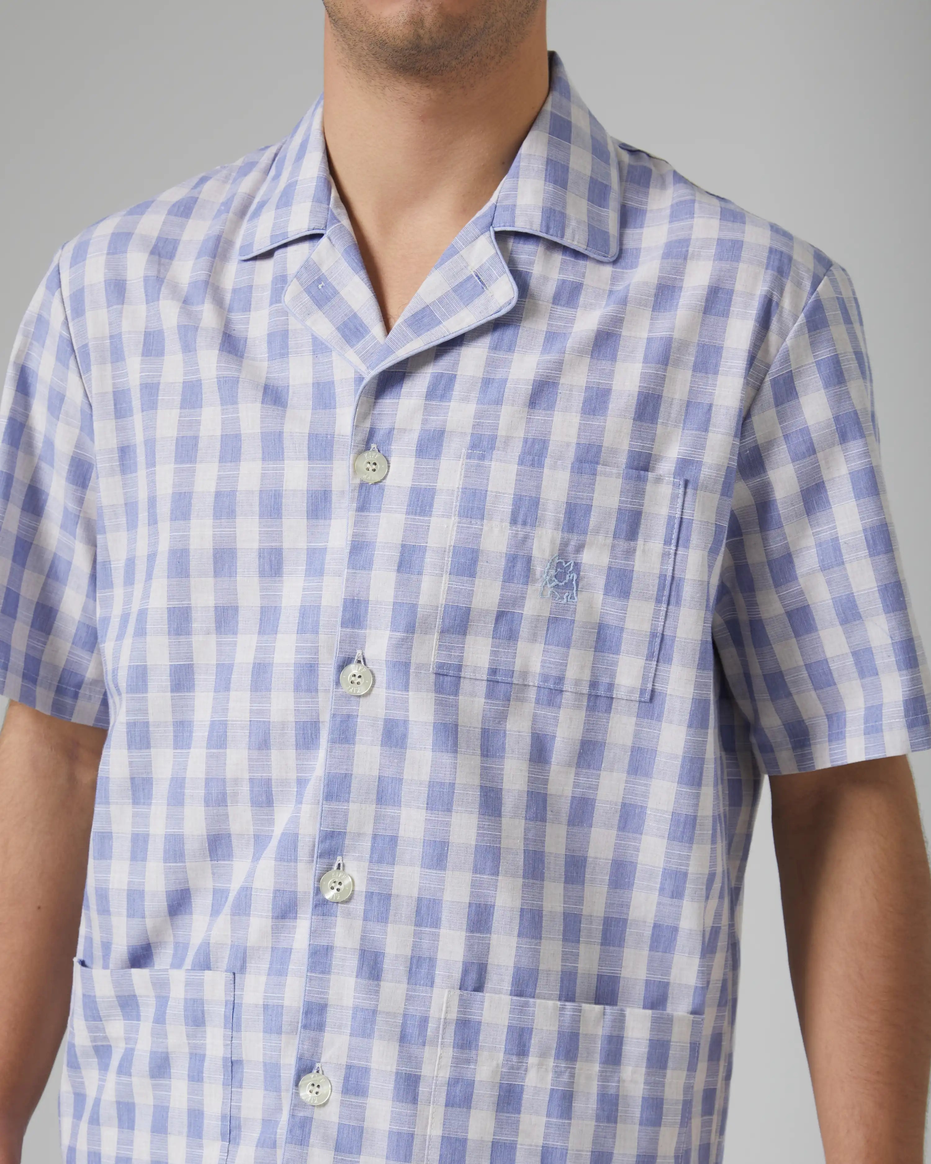Pijama corto de hombre algodón cuadros