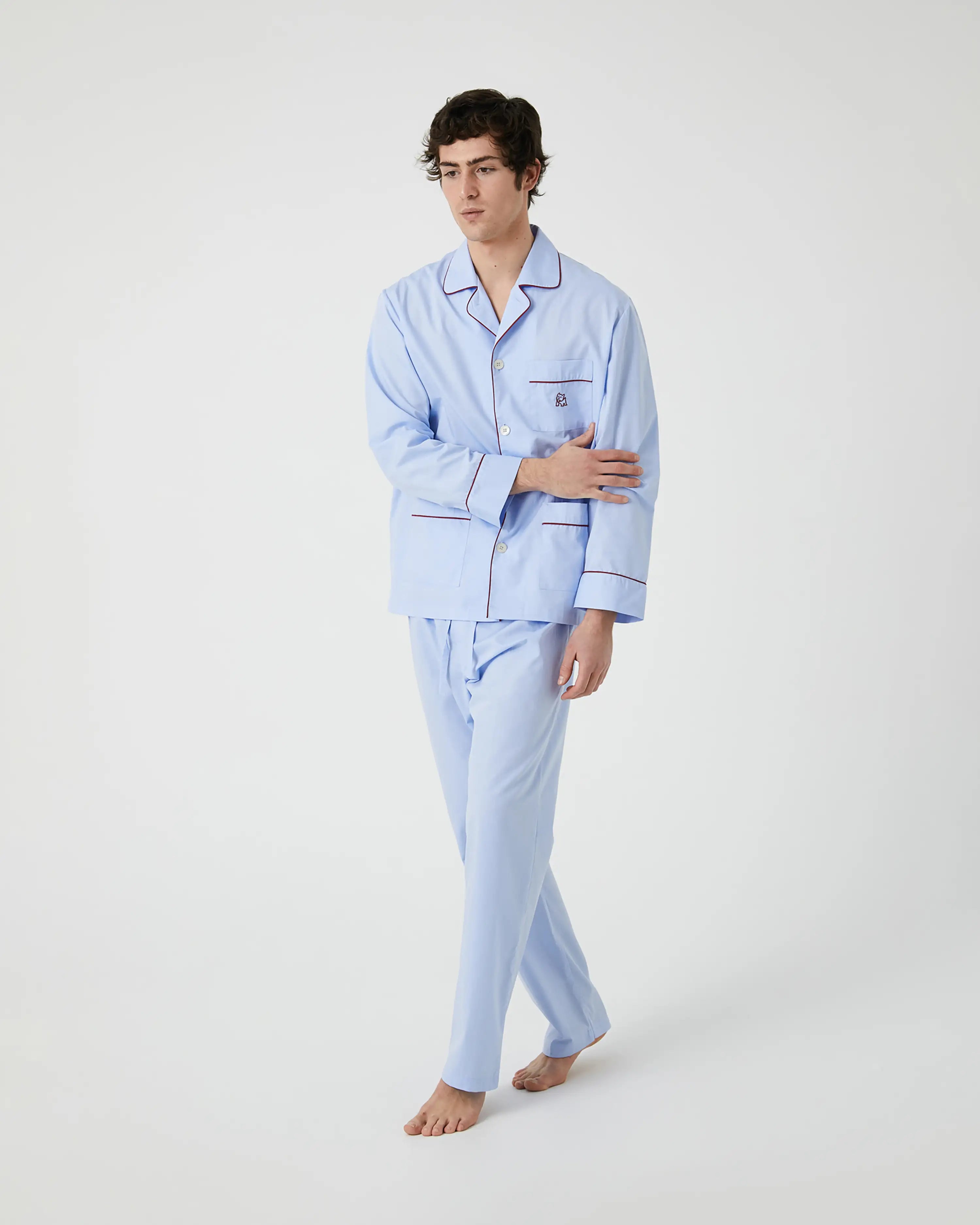 Pijama largo de hombre de tela azul claro