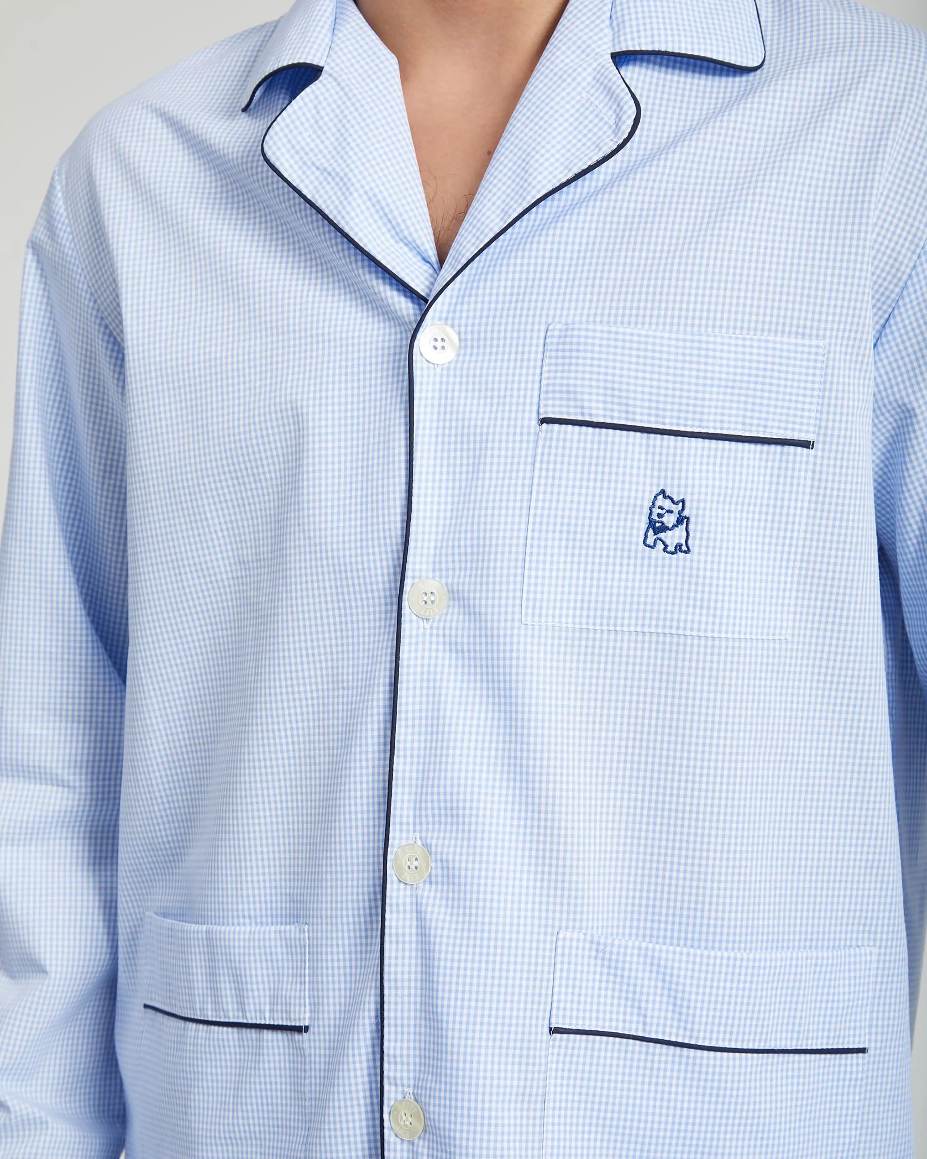 Pijama largo de hombre Kiff Kiff de tela con cuadro vichy azul