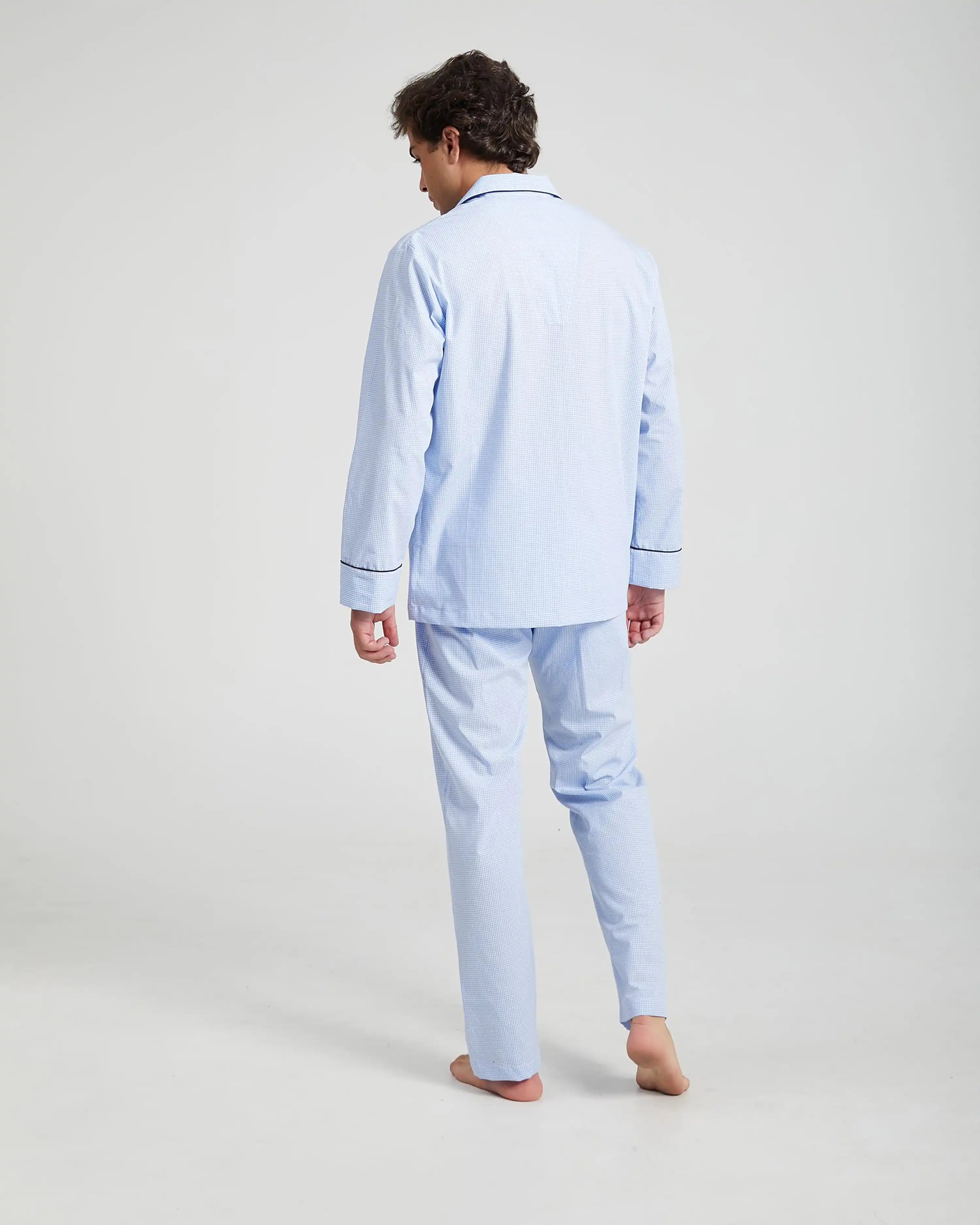 Pijama largo de hombre Kiff Kiff de tela con cuadro vichy azul