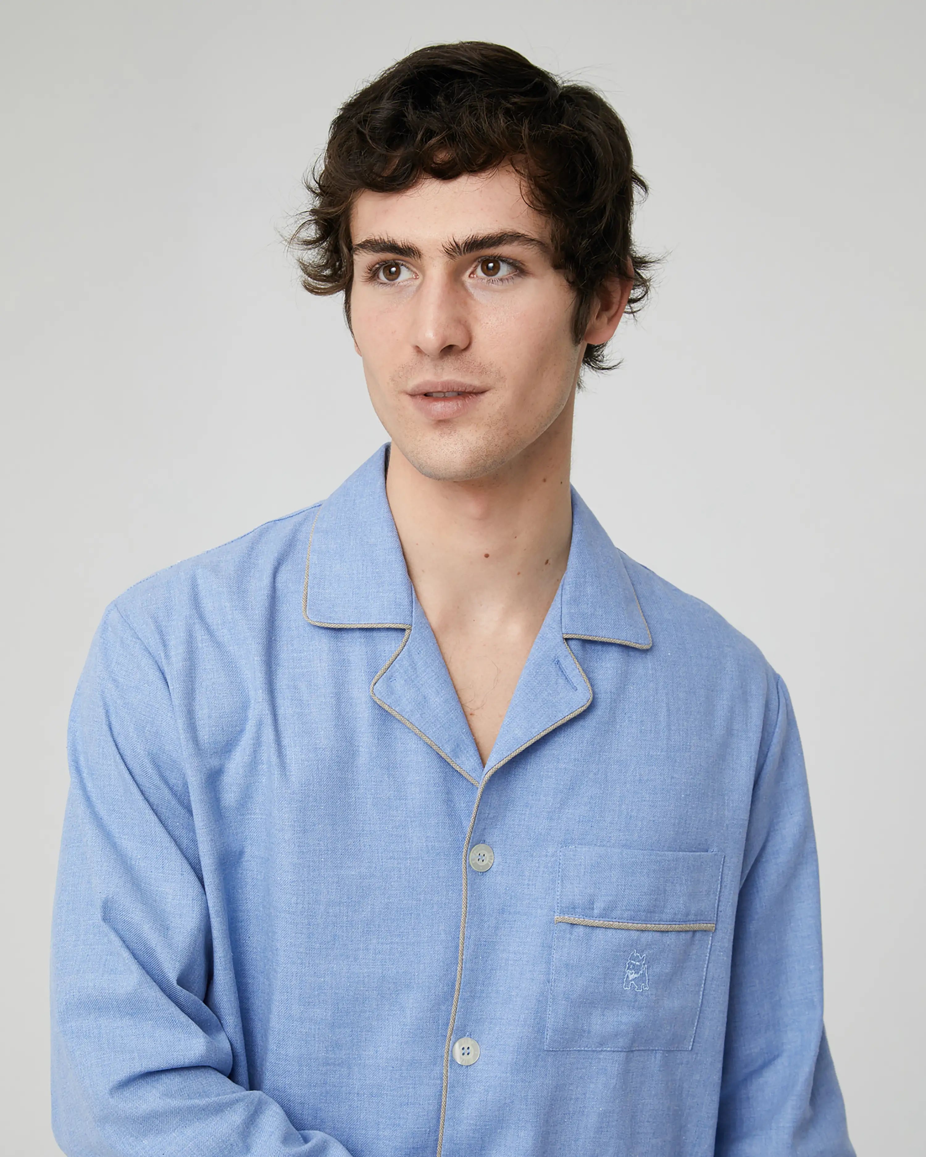 Pijama largo de hombre en viyela azul