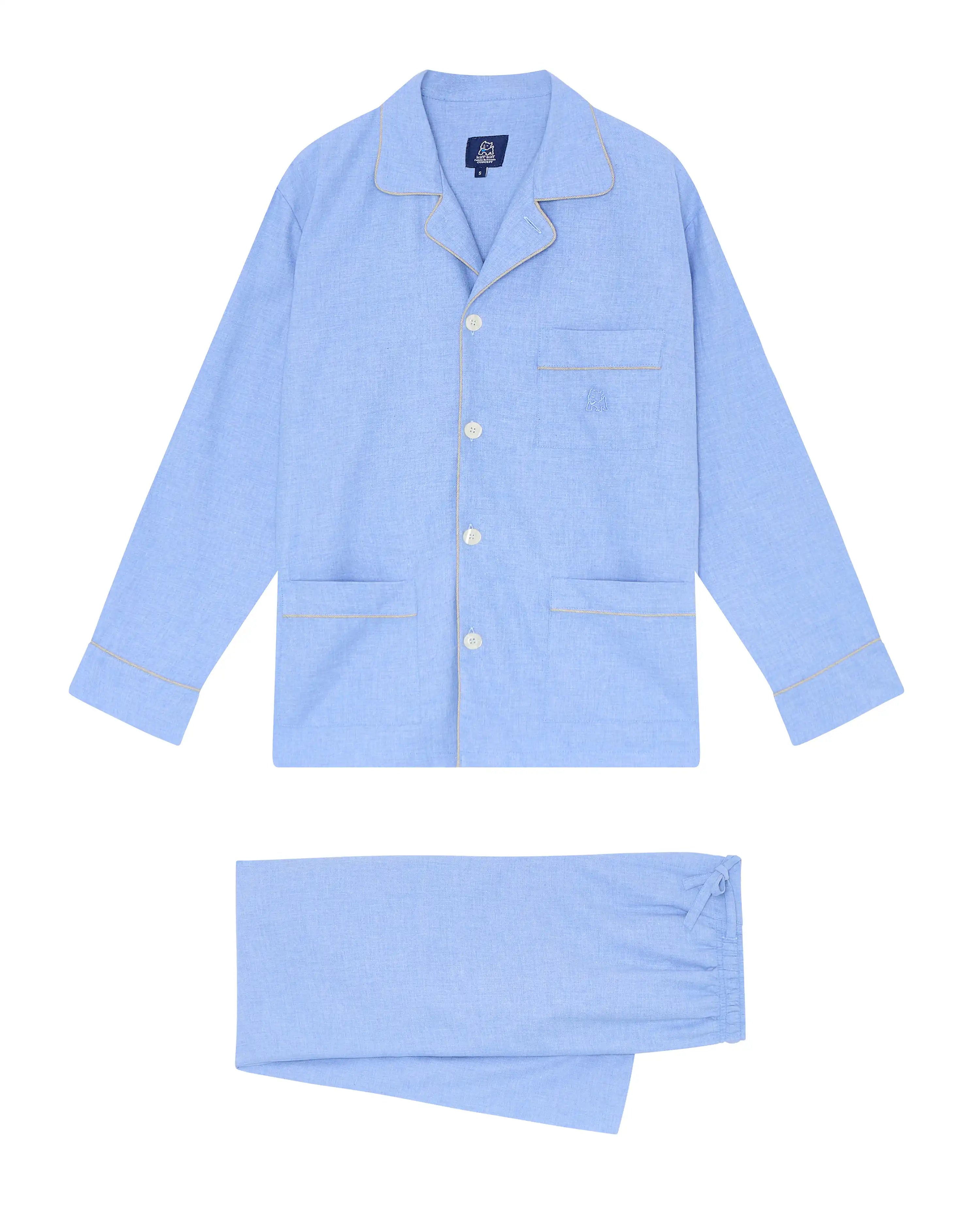 Pijama largo de hombre en viyela azul