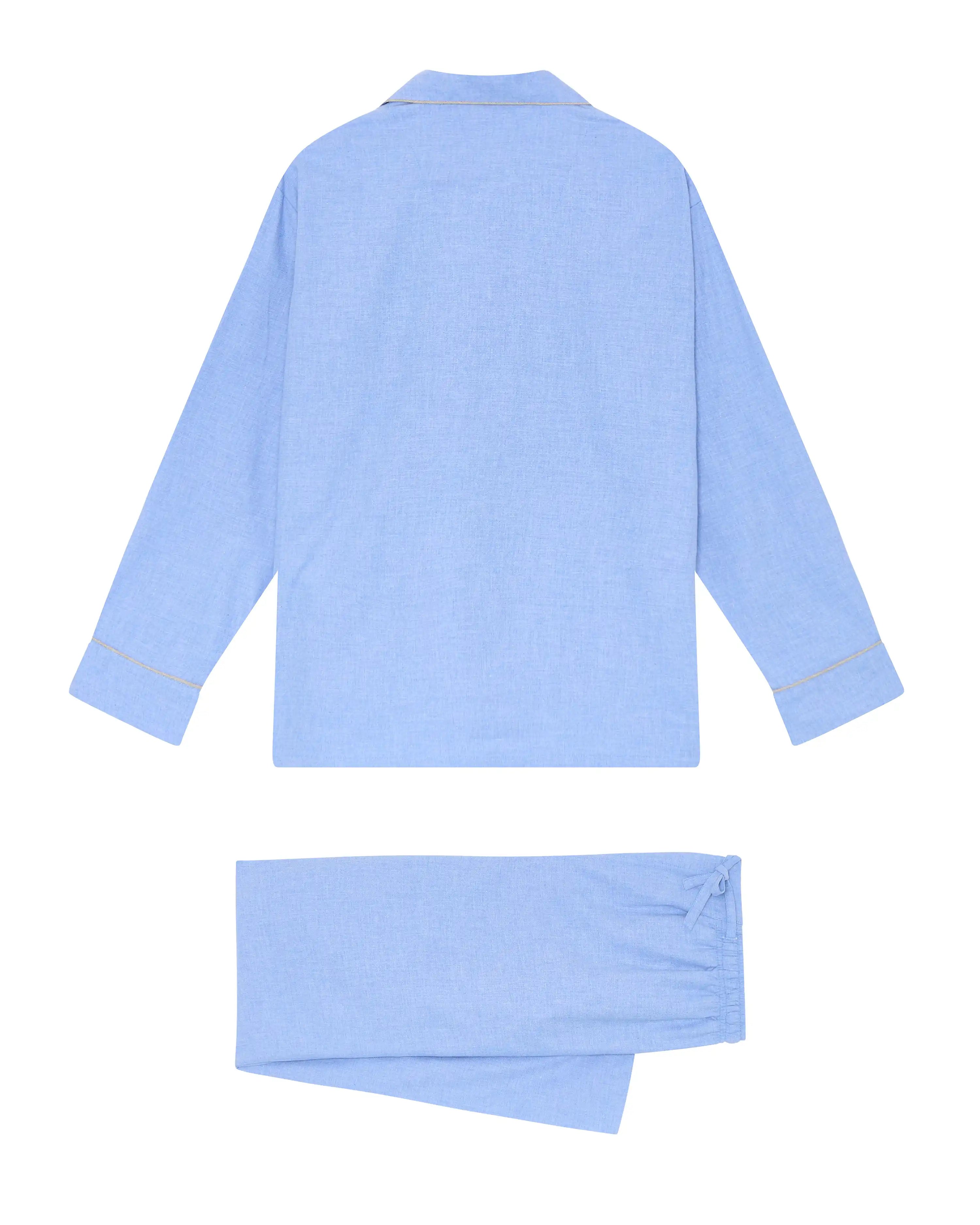 Pijama largo de hombre en viyela azul