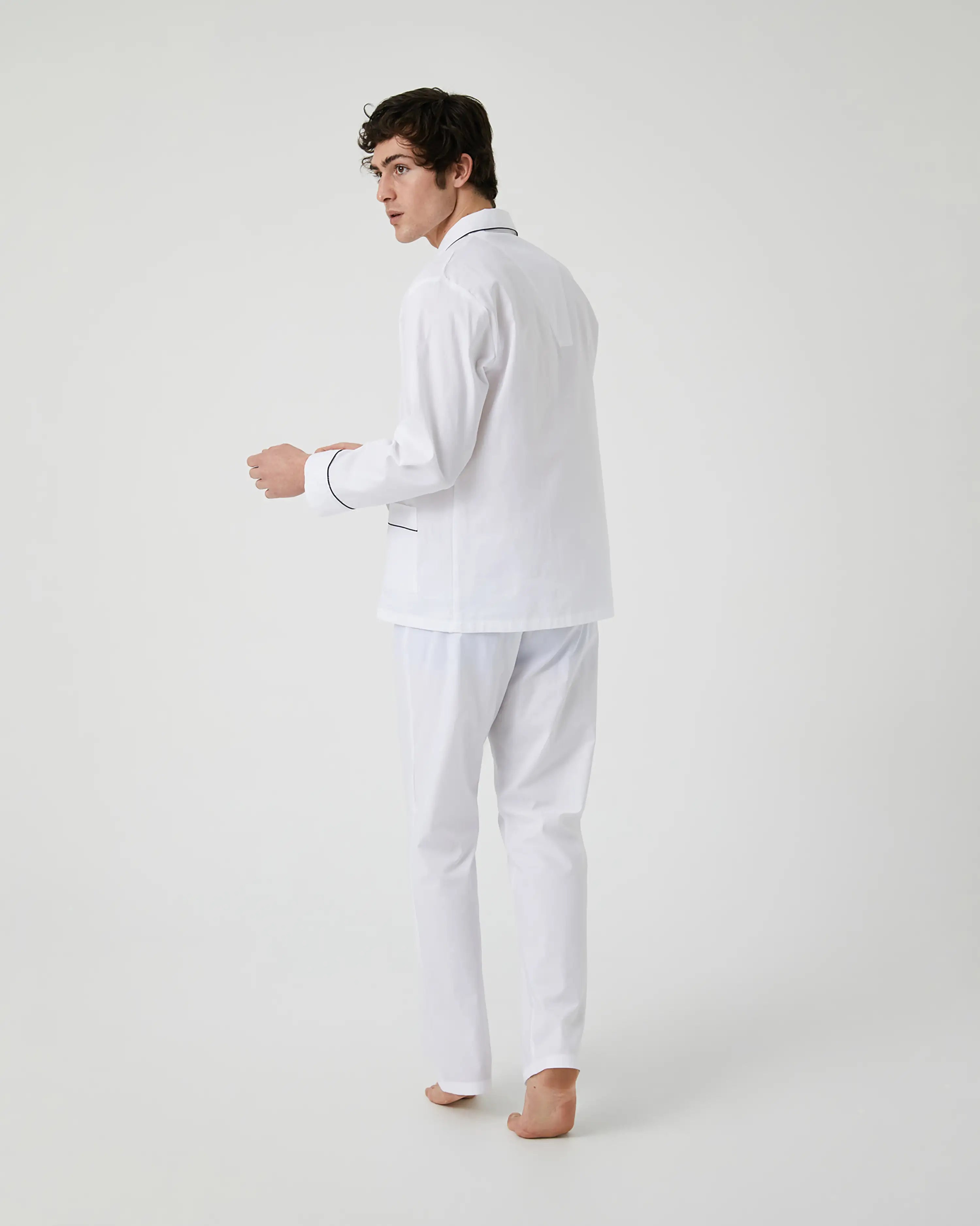 Pijama largo de hombre de tela de algodón blanco