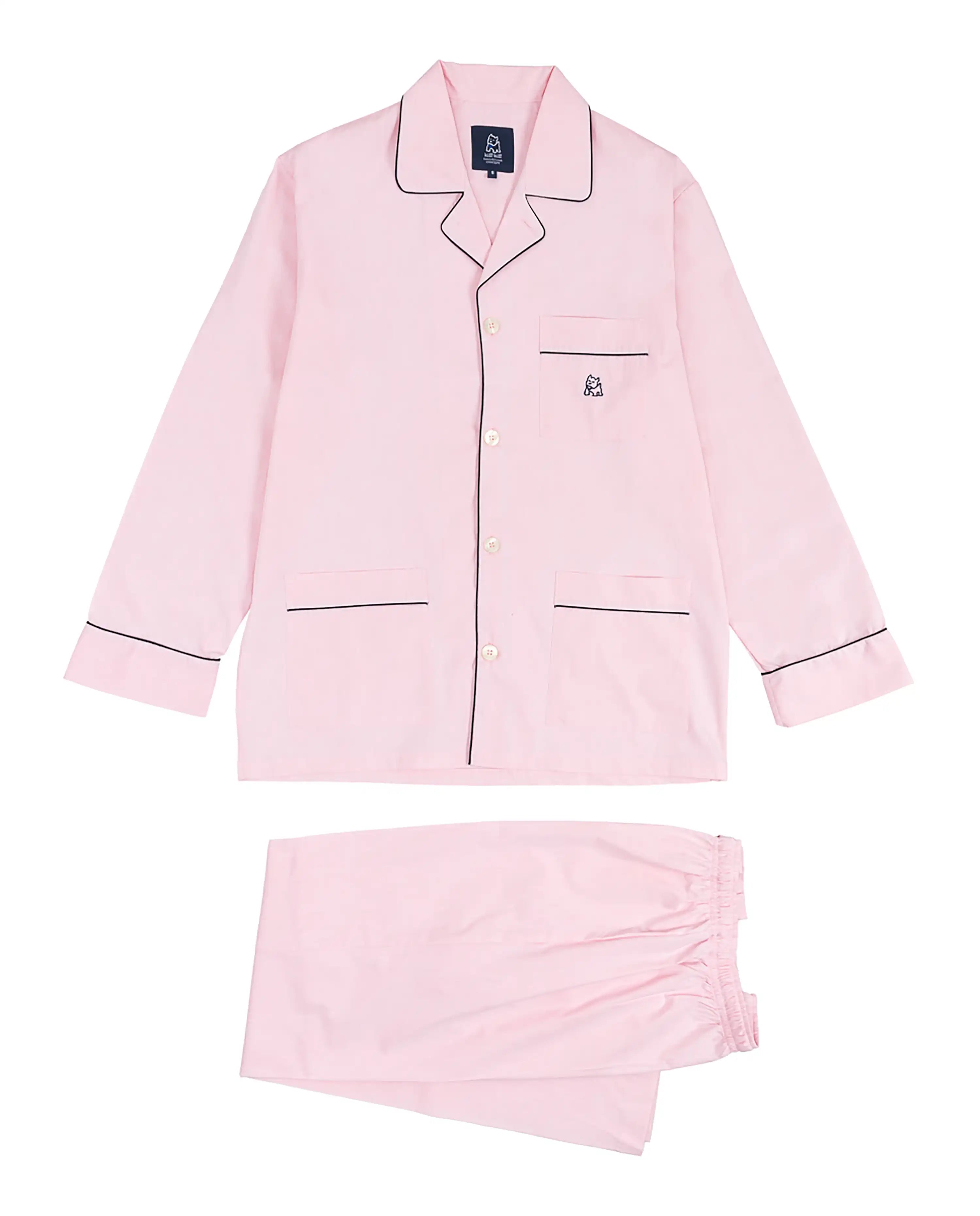 Pijama largo de hombre de tela de algodón rosa
