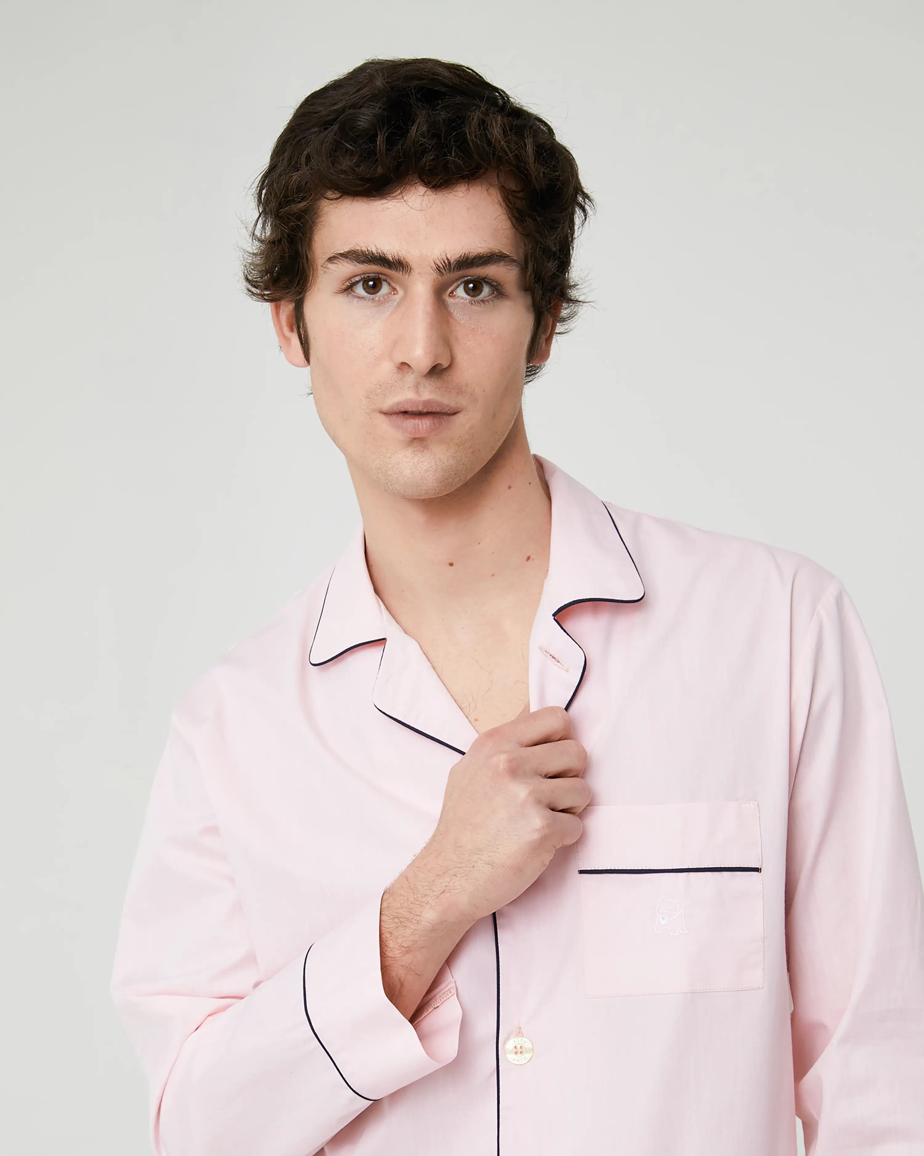 Pijama largo de hombre de tela de algodón rosa