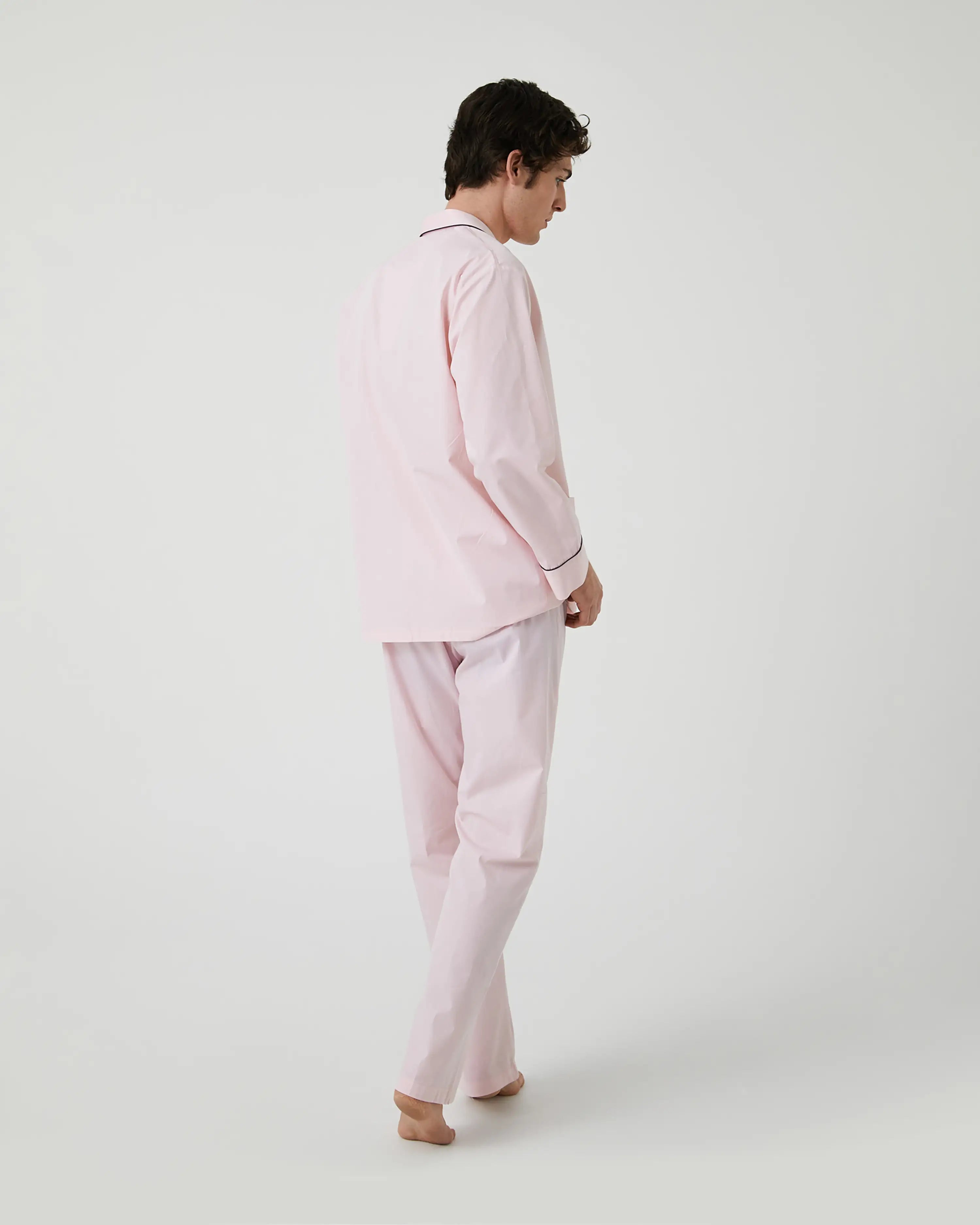 Pijama largo de hombre de tela de algodón rosa