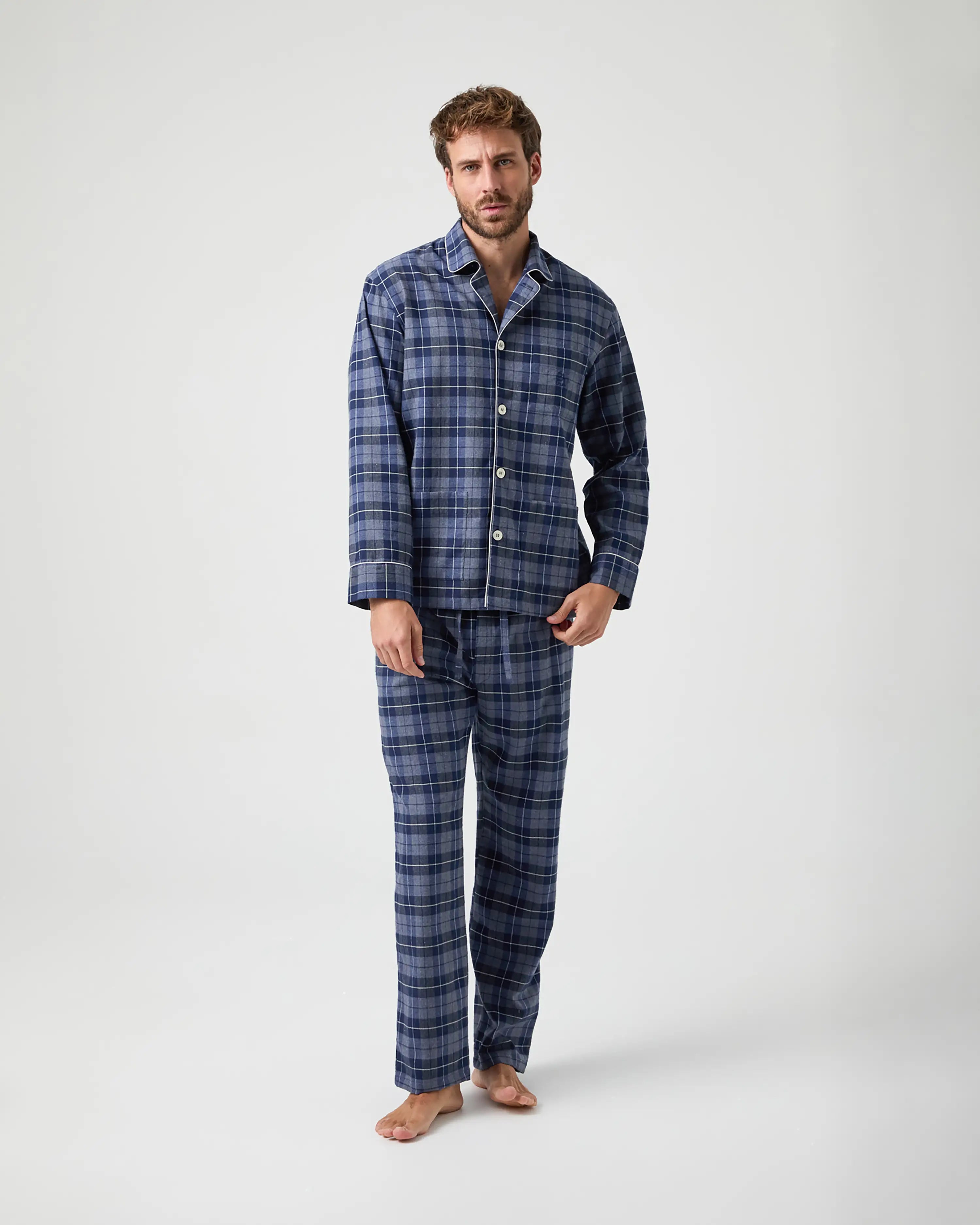 Pijama largo de hombre tejido caliente de cuadros