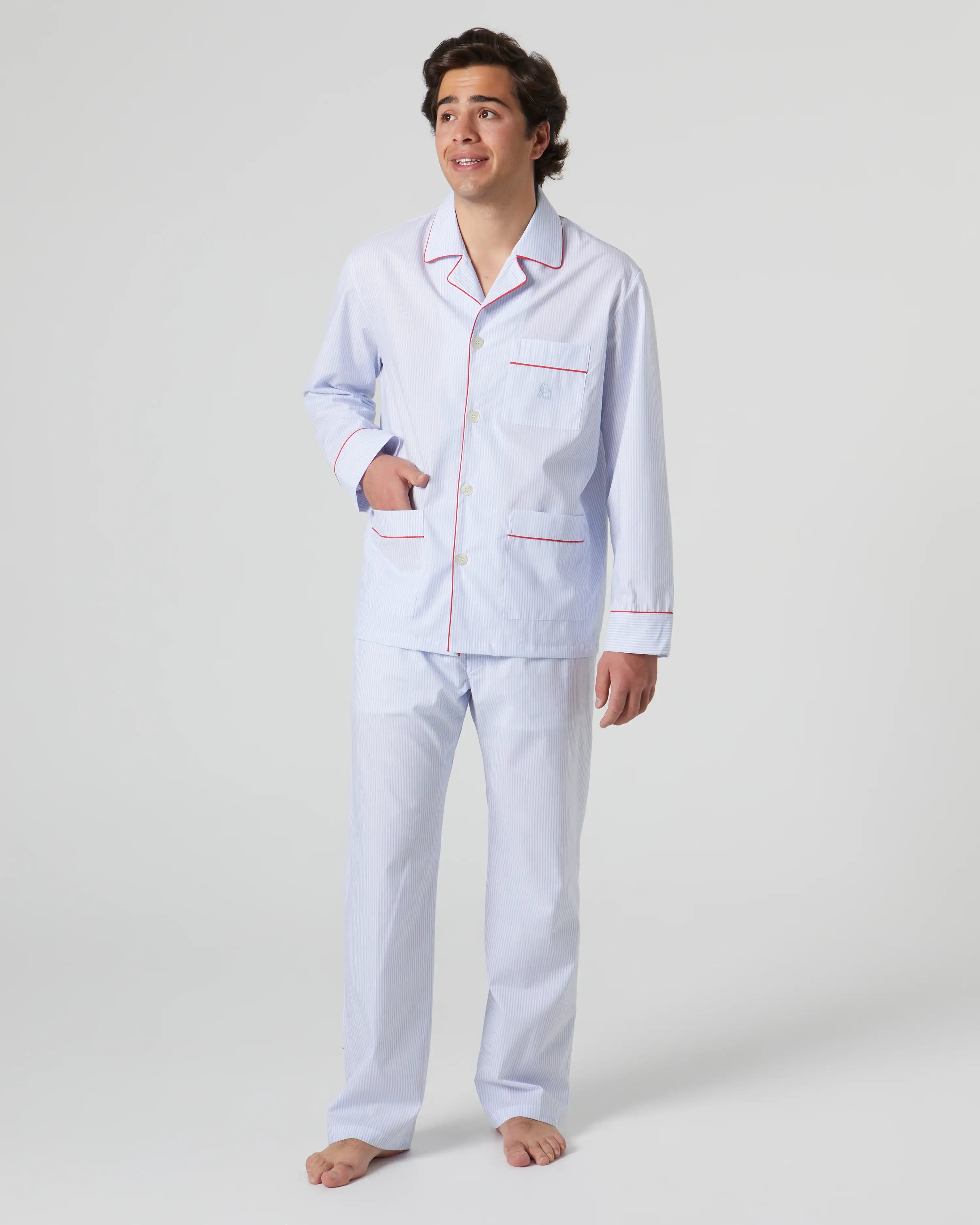 Pijama largo de hombre Kiff Kiff de tela con rayas azules